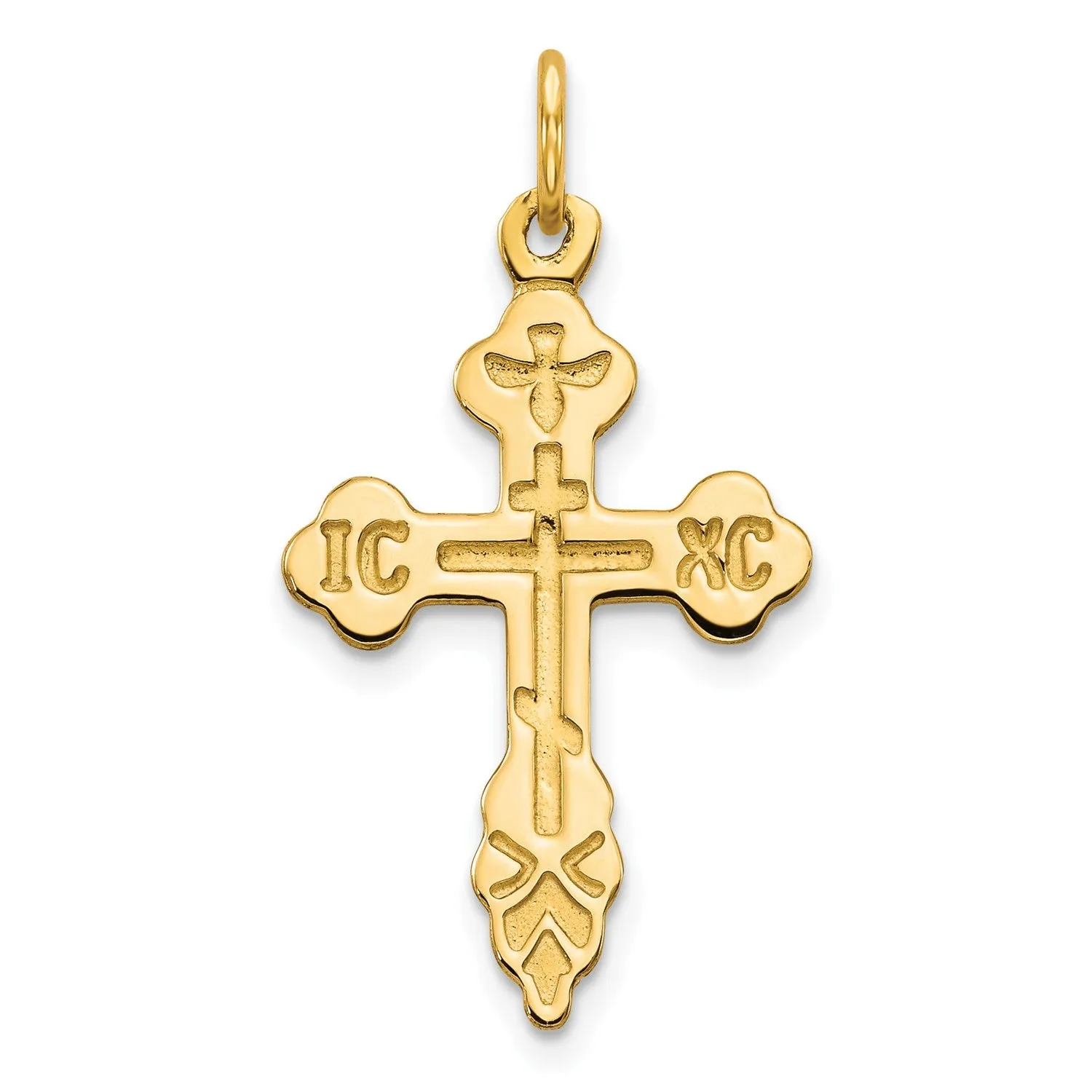 10K Yellow Gold Russian Eastern Orthodox Cross Crucifix Pendant Charm, 30x17mm