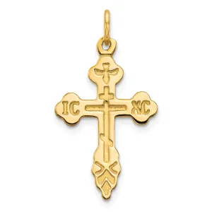 10K Yellow Gold Russian Eastern Orthodox Cross Crucifix Pendant Charm, 30x17mm