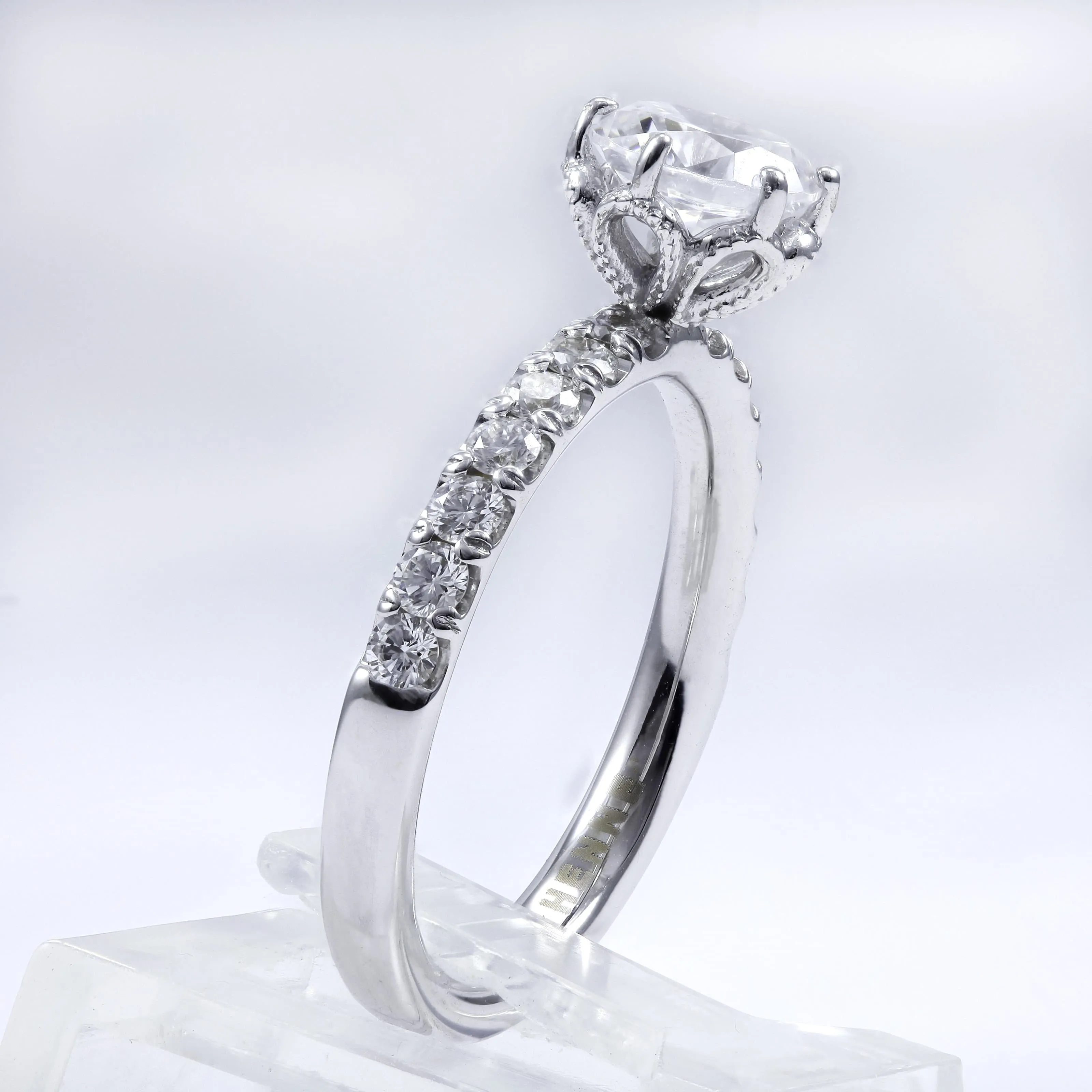 14K White Gold Bead Set 6-Prong Diamond Engagement Ring WITH DIAMOND ACCENTS 0.47CTW (SETTING ONLY)