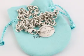 15" Tiffany & Co. 925 Silver Return to Tiffany Oval Tag Choker Necklace (51.47g.)