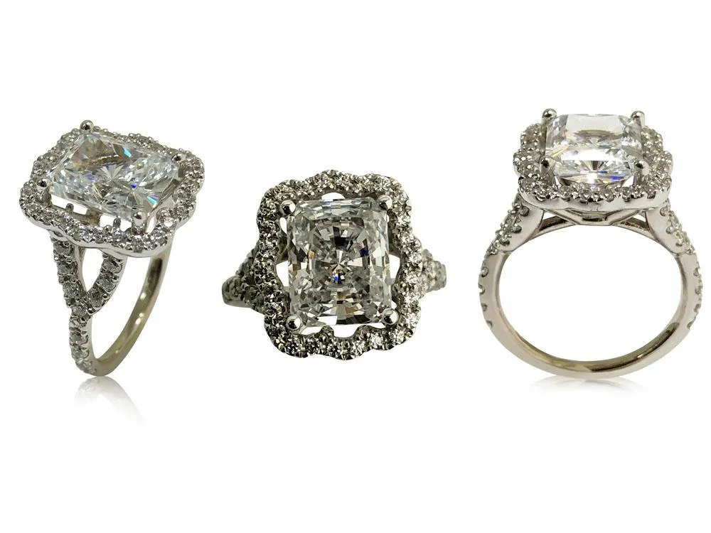 4 carat Radiant Cut Cubic Zirconia Halo Style ring 8407cust