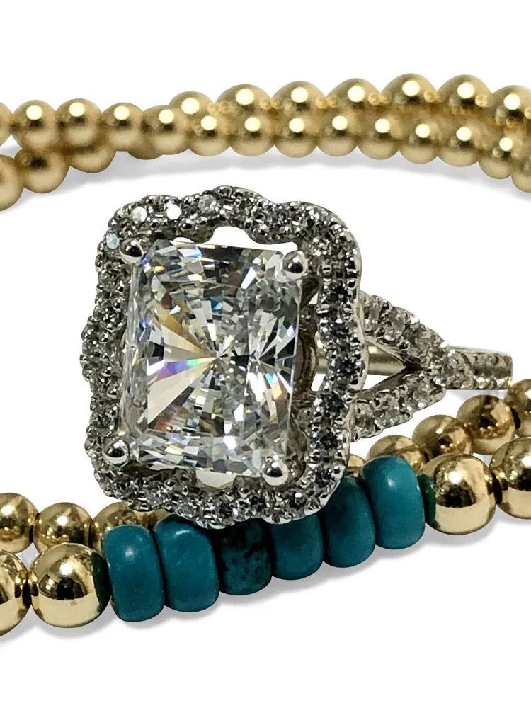 4 carat Radiant Cut Cubic Zirconia Halo Style ring 8407cust