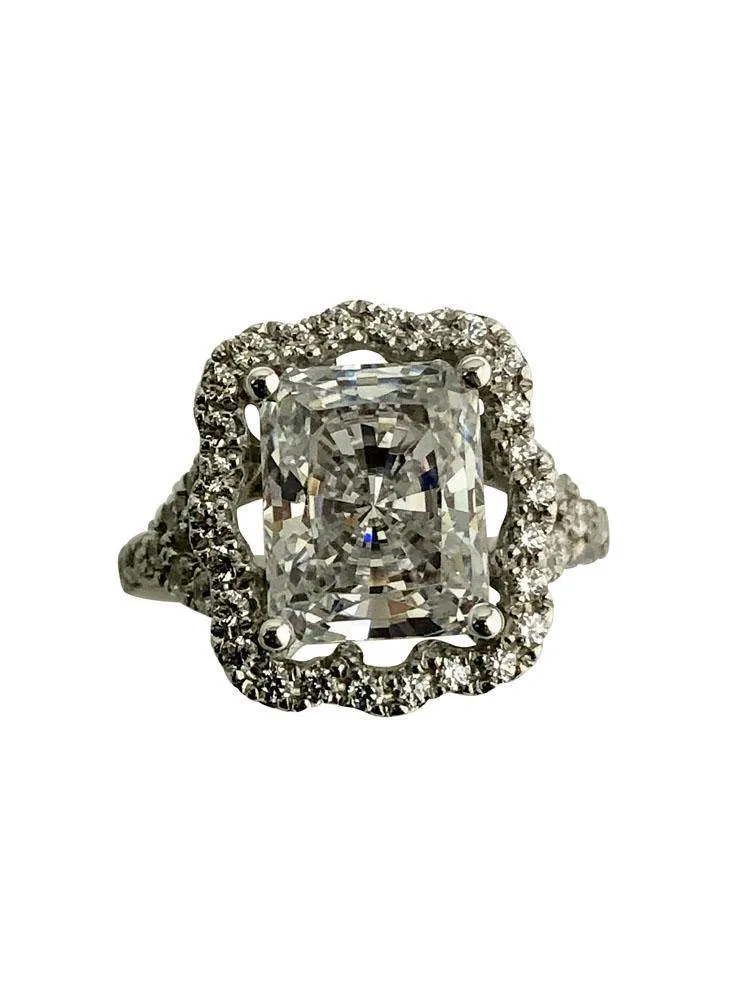 4 carat Radiant Cut Cubic Zirconia Halo Style ring 8407cust