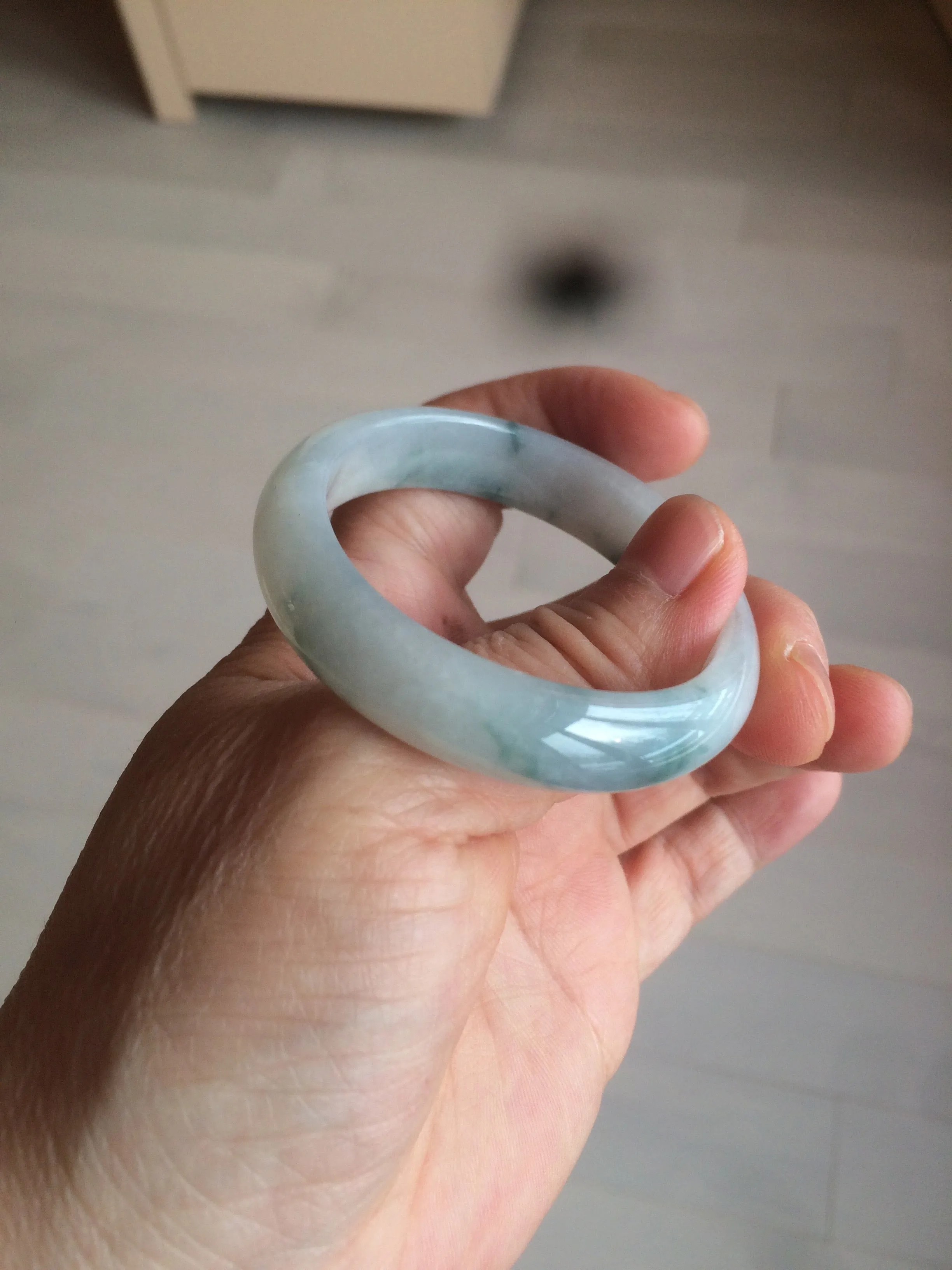 45mm certified 100% natural Type A green/white/blue oval jadeite jade bangle B110-5003