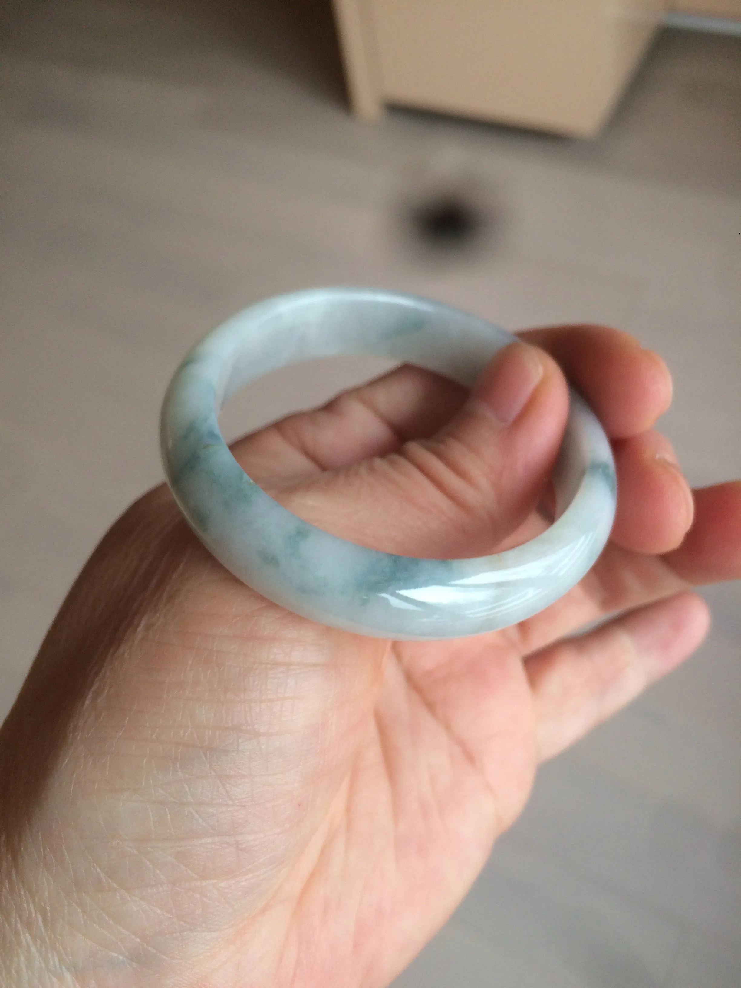 45mm certified 100% natural Type A green/white/blue oval jadeite jade bangle B110-5003