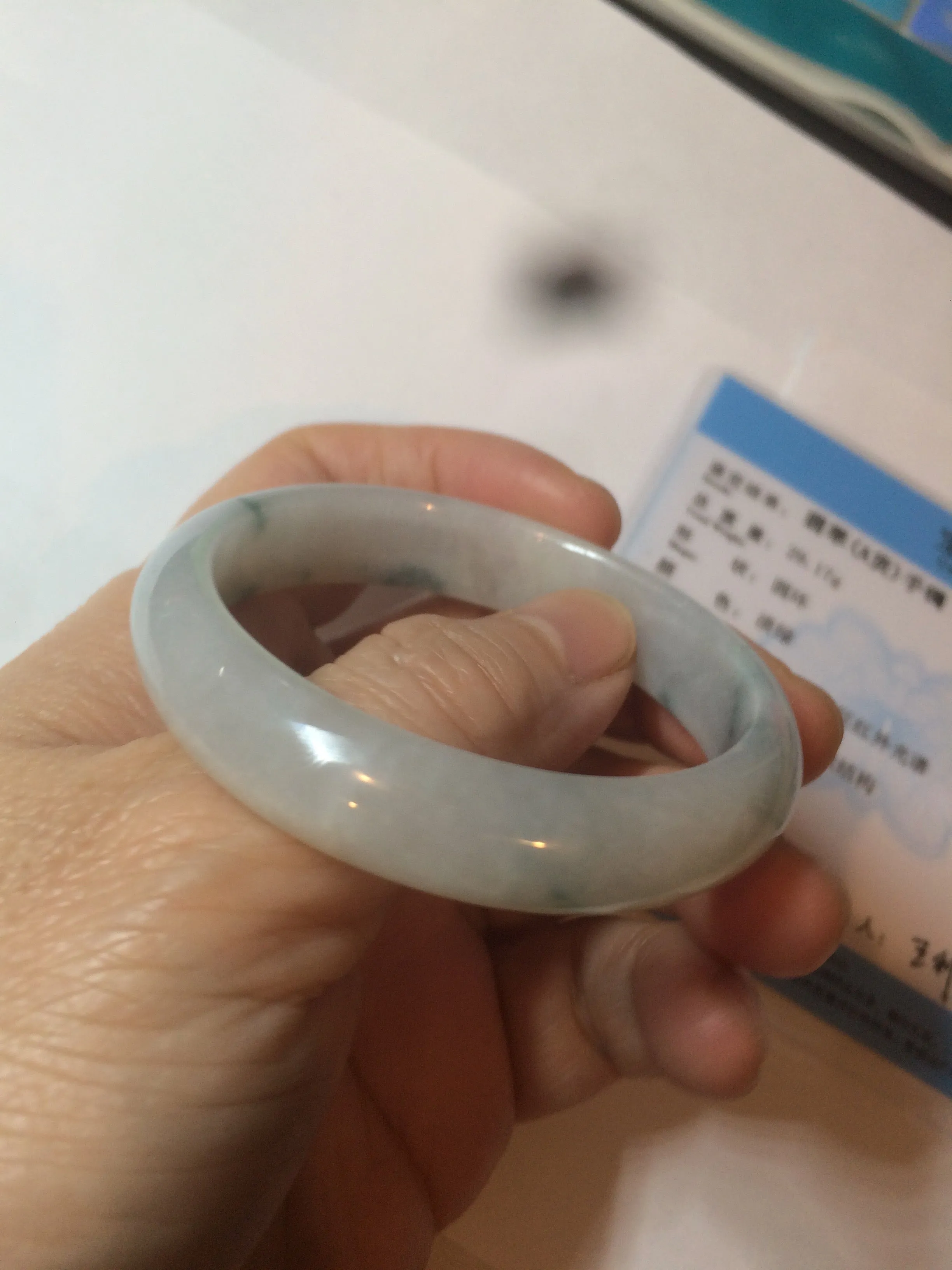 45mm certified 100% natural Type A green/white/blue oval jadeite jade bangle B110-5003
