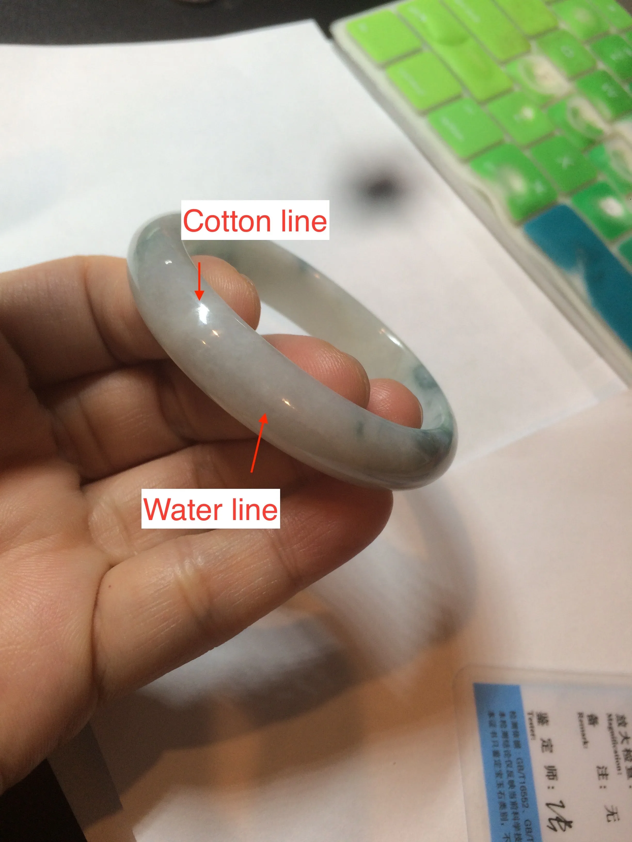 45mm certified 100% natural Type A green/white/blue oval jadeite jade bangle B110-5003