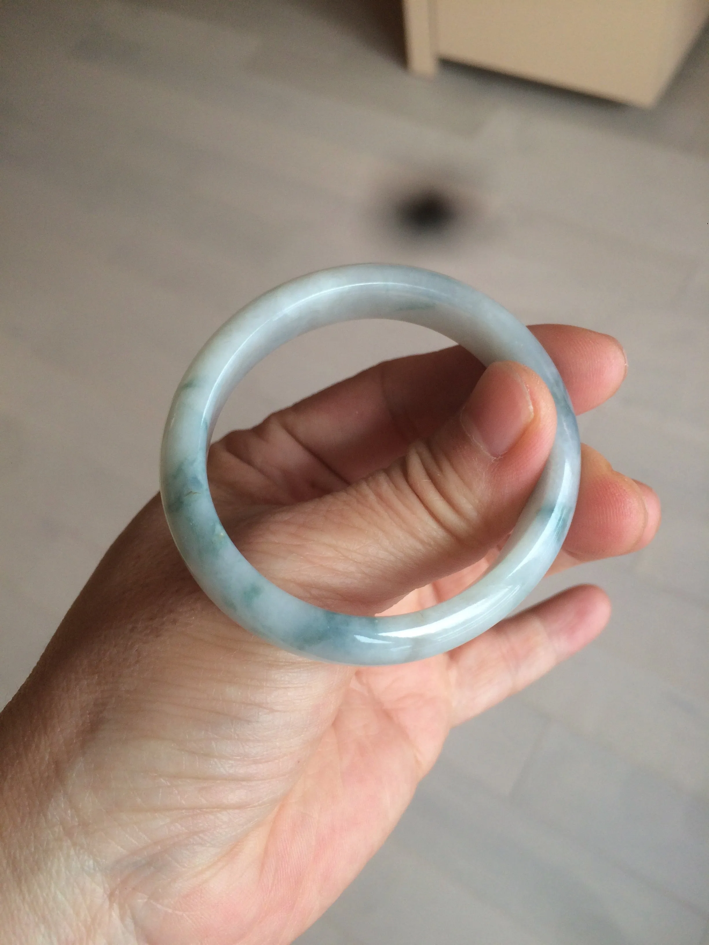 45mm certified 100% natural Type A green/white/blue oval jadeite jade bangle B110-5003