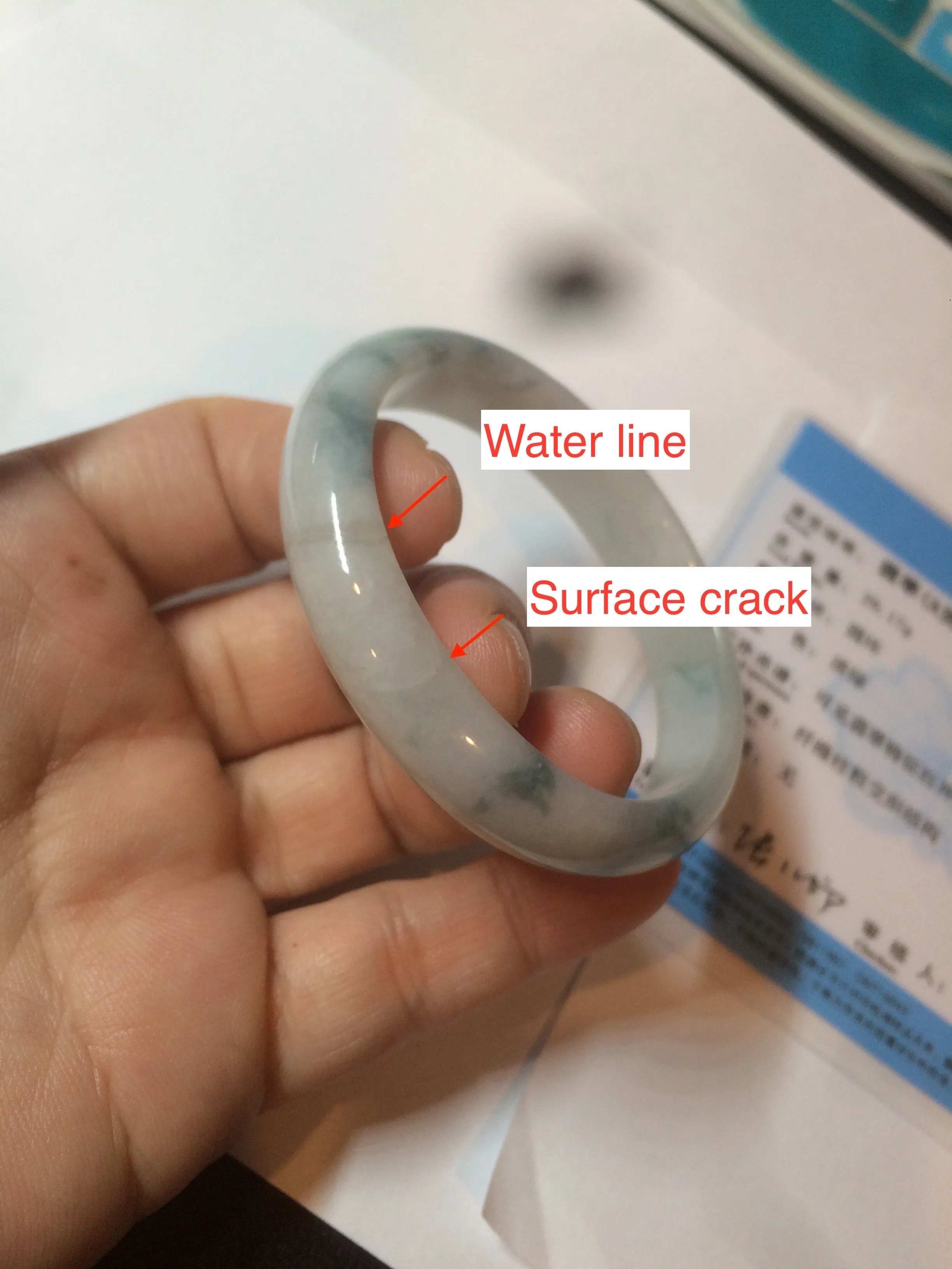 45mm certified 100% natural Type A green/white/blue oval jadeite jade bangle B110-5003