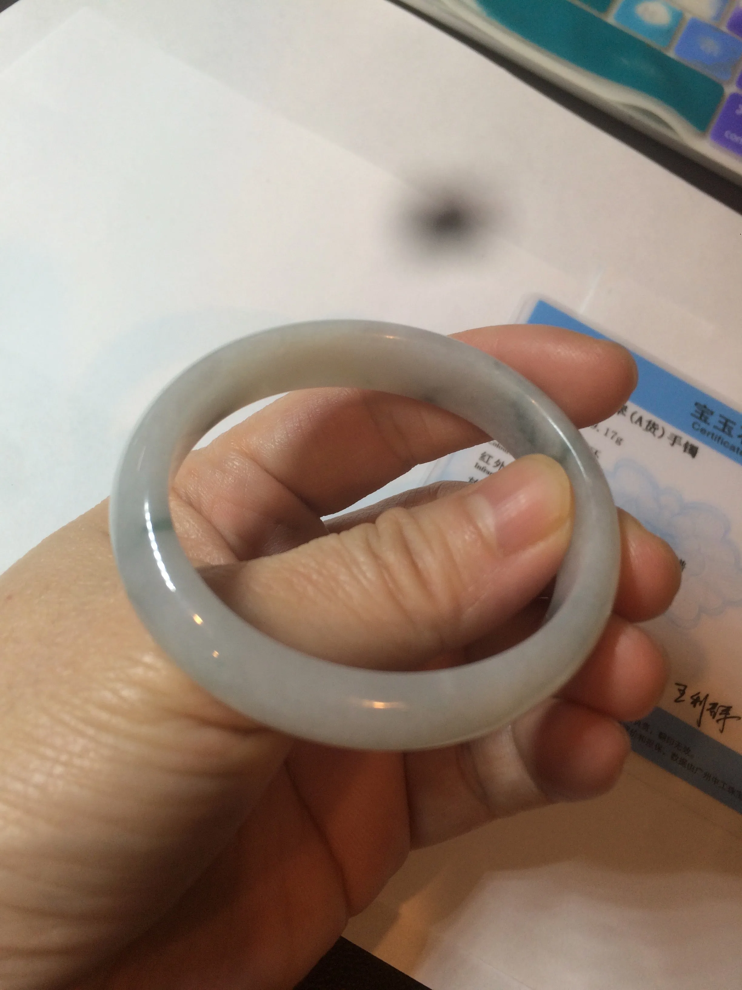 45mm certified 100% natural Type A green/white/blue oval jadeite jade bangle B110-5003