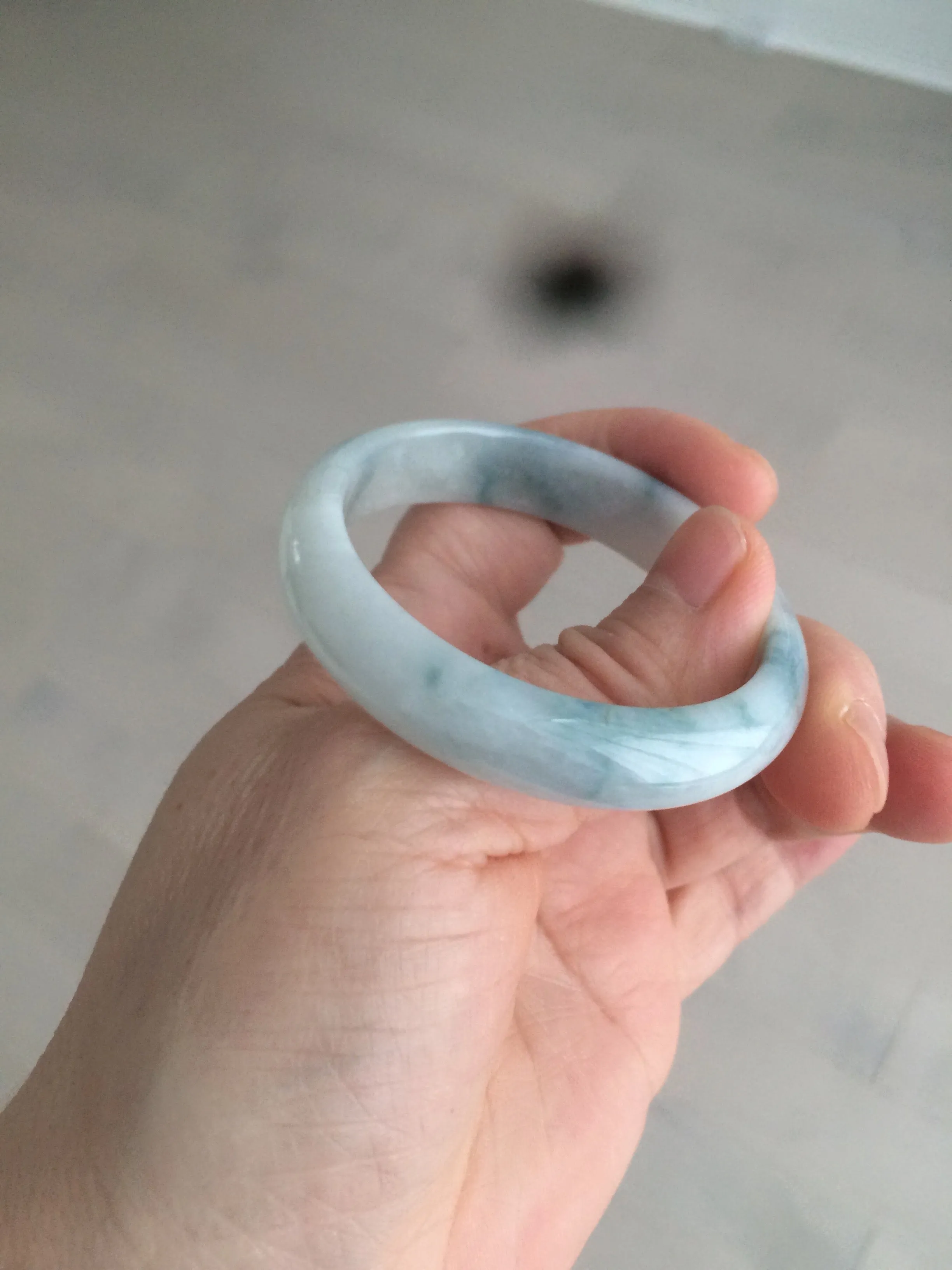45mm certified 100% natural Type A green/white/blue oval jadeite jade bangle B110-5003