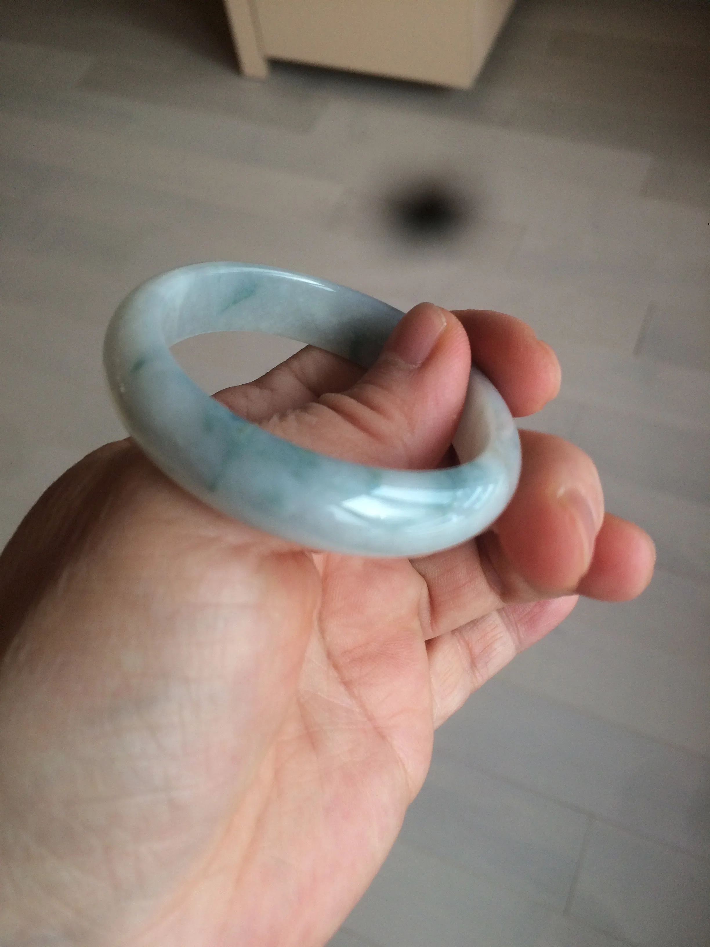 45mm certified 100% natural Type A green/white/blue oval jadeite jade bangle B110-5003