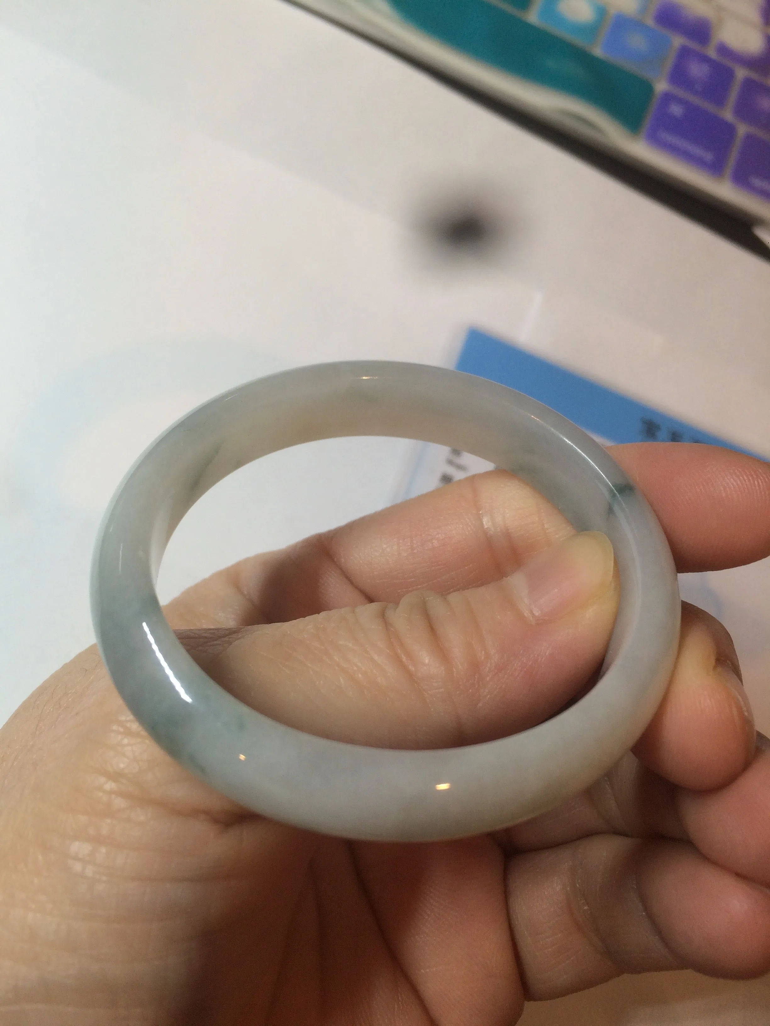 45mm certified 100% natural Type A green/white/blue oval jadeite jade bangle B110-5003