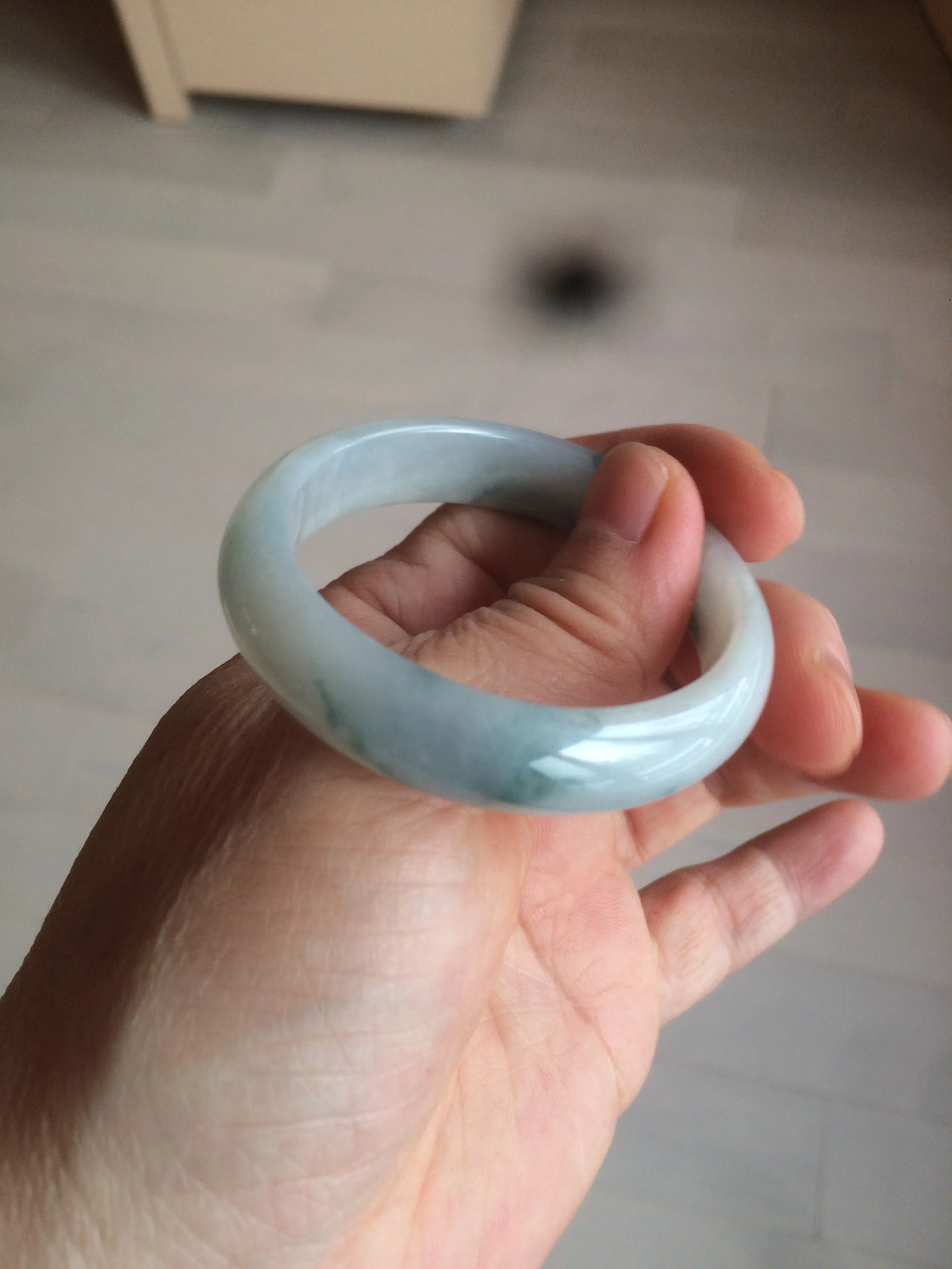 45mm certified 100% natural Type A green/white/blue oval jadeite jade bangle B110-5003