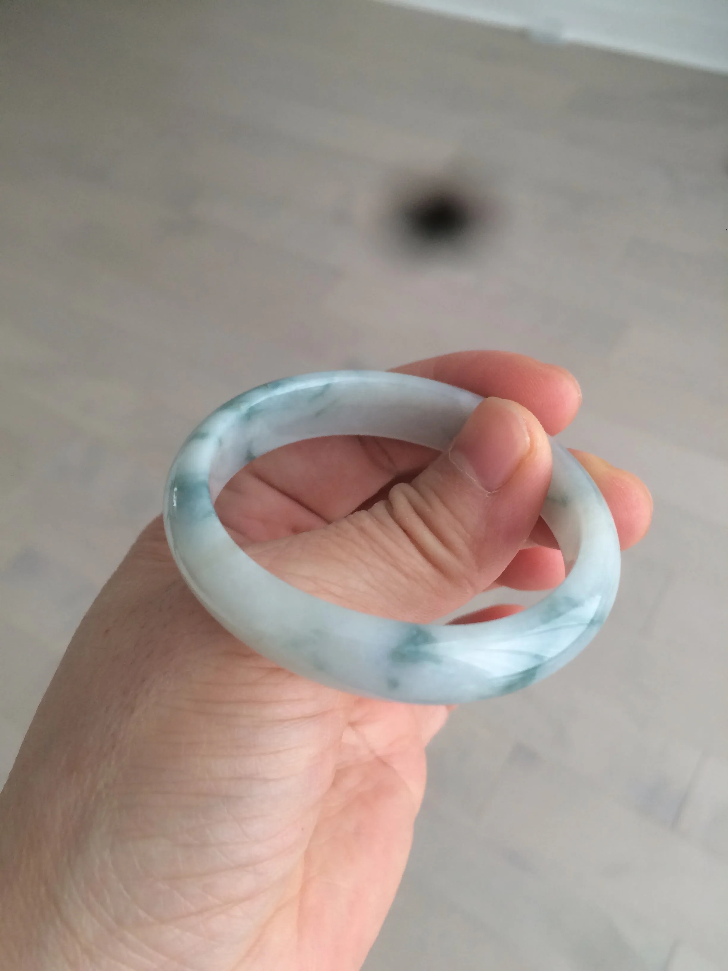 45mm certified 100% natural Type A green/white/blue oval jadeite jade bangle B110-5003