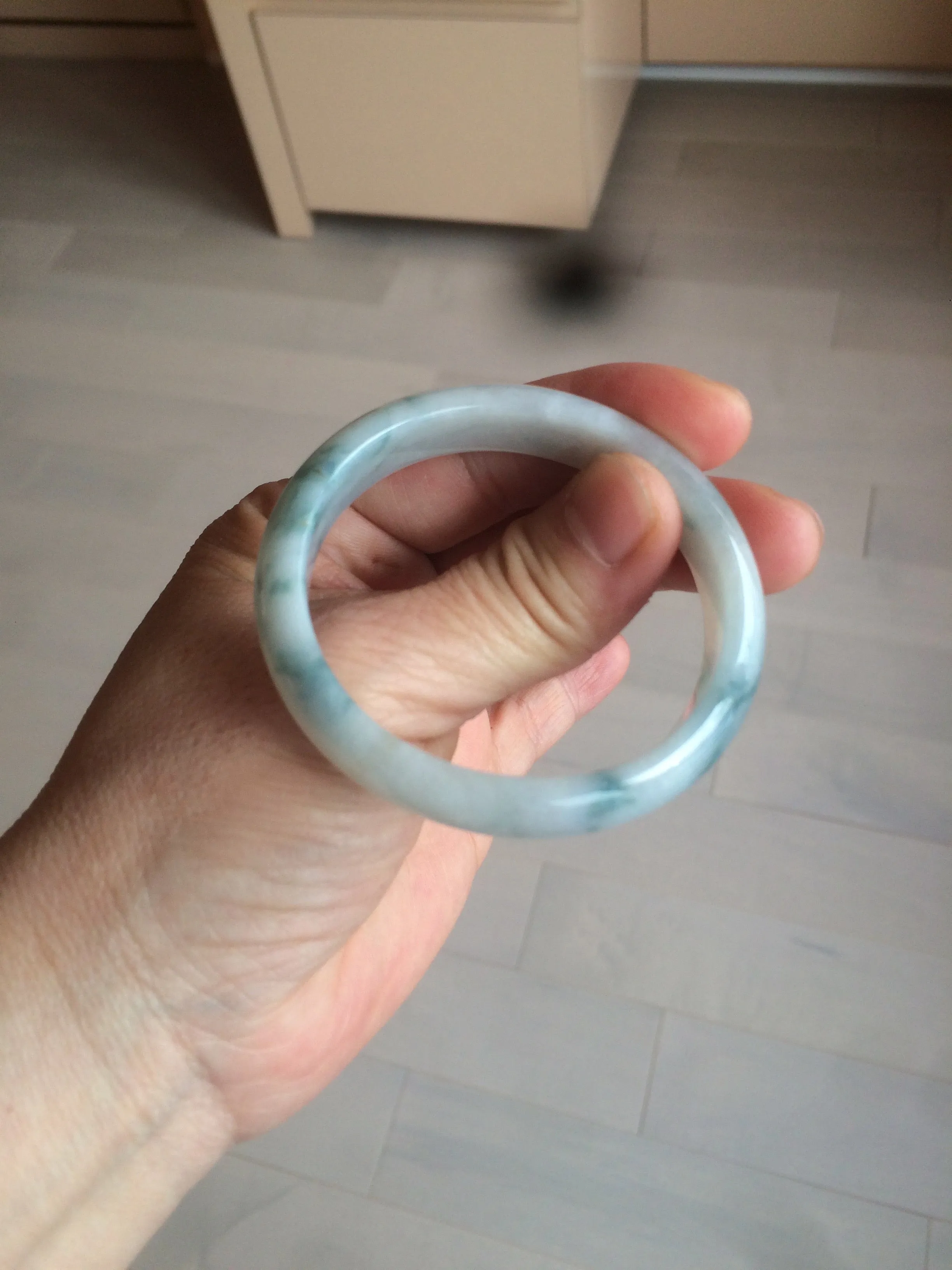 45mm certified 100% natural Type A green/white/blue oval jadeite jade bangle B110-5003