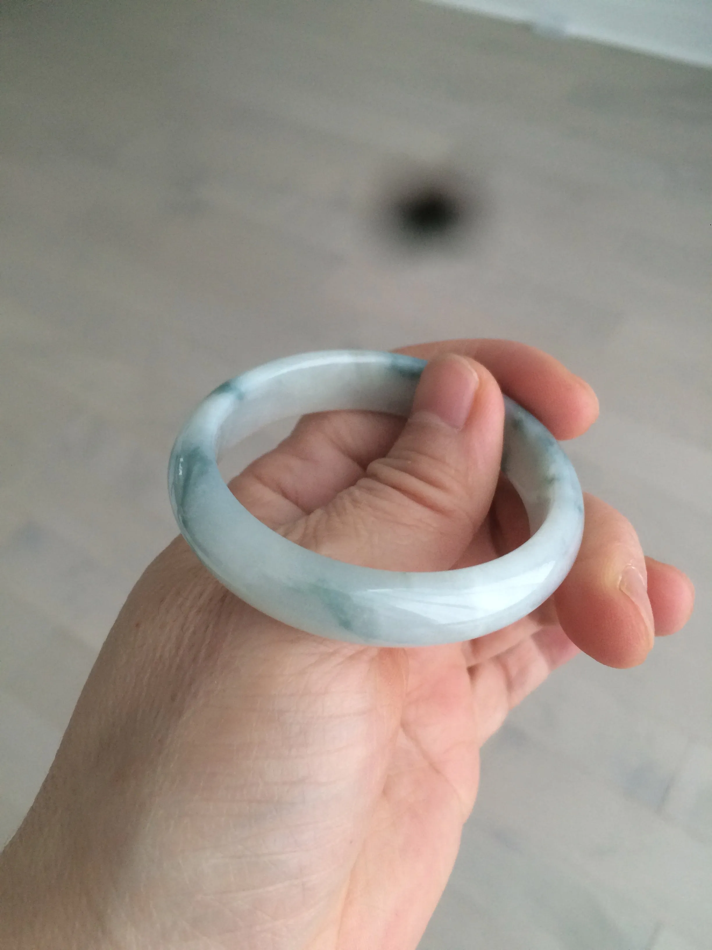 45mm certified 100% natural Type A green/white/blue oval jadeite jade bangle B110-5003