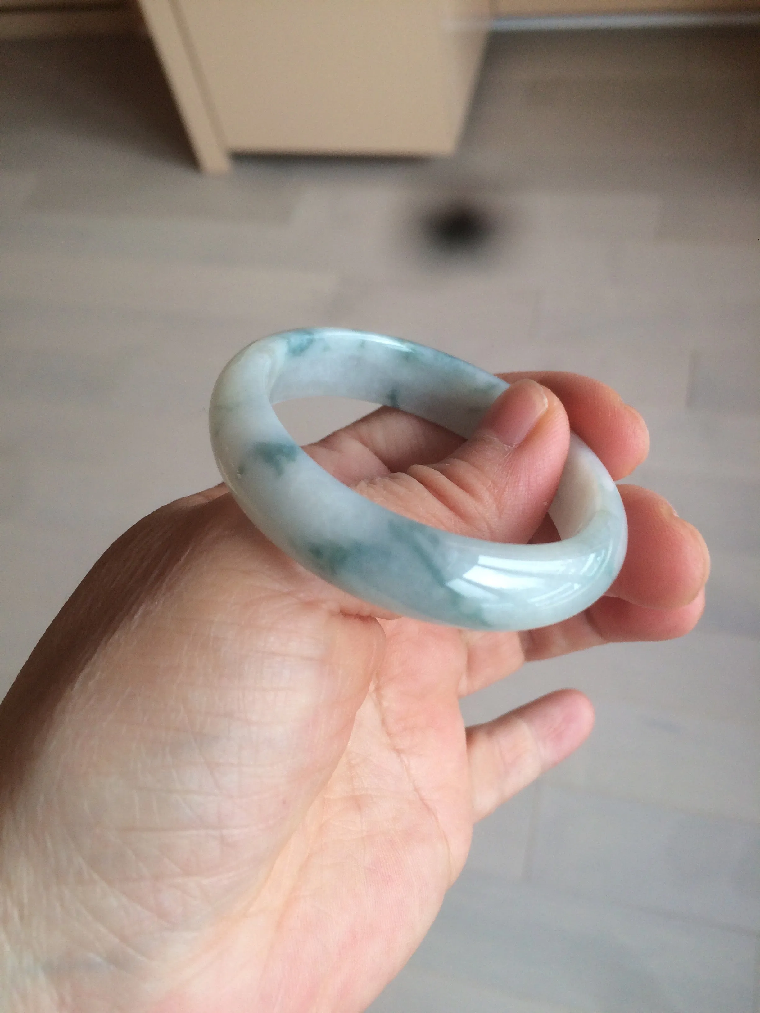 45mm certified 100% natural Type A green/white/blue oval jadeite jade bangle B110-5003