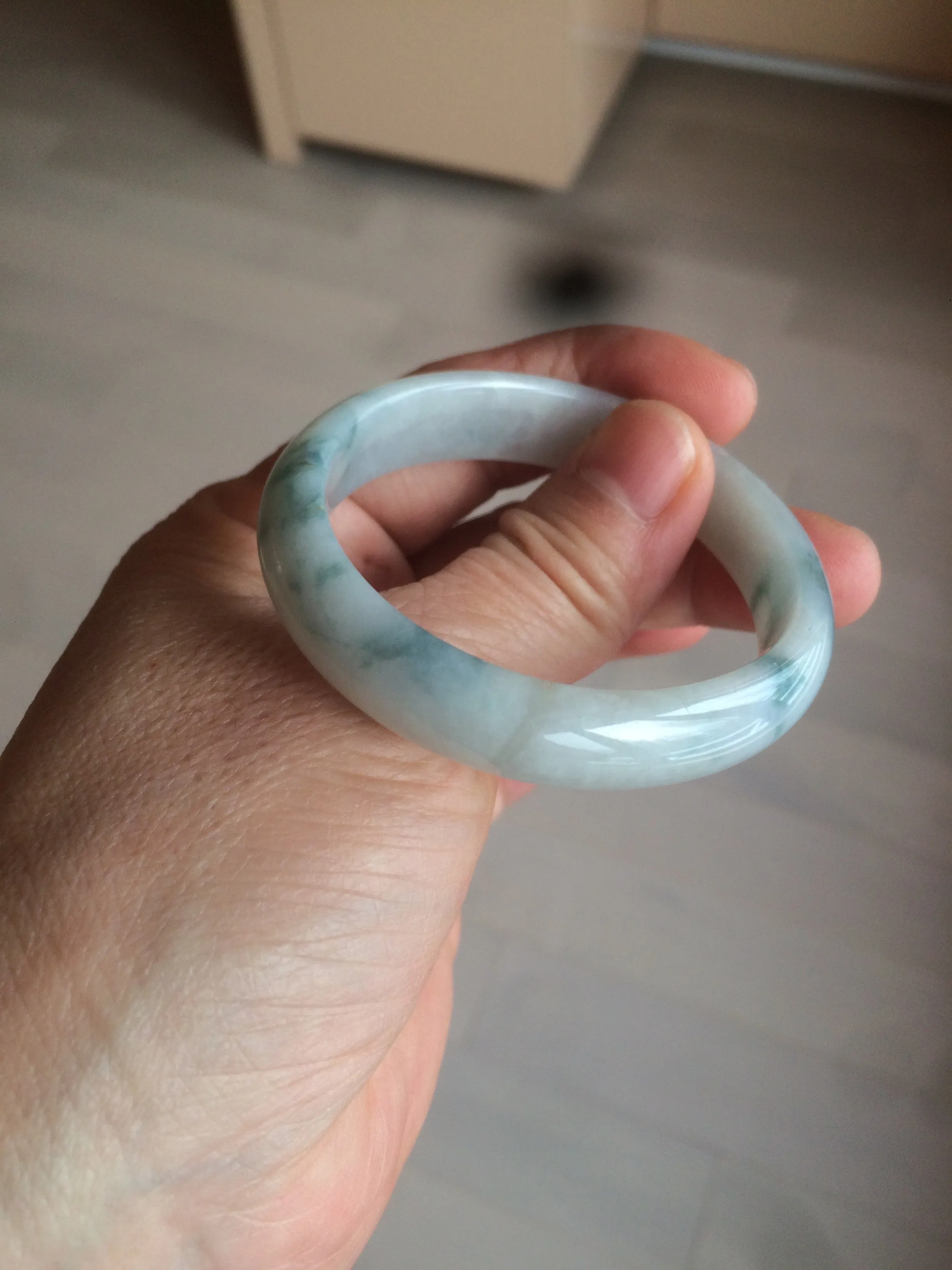 45mm certified 100% natural Type A green/white/blue oval jadeite jade bangle B110-5003