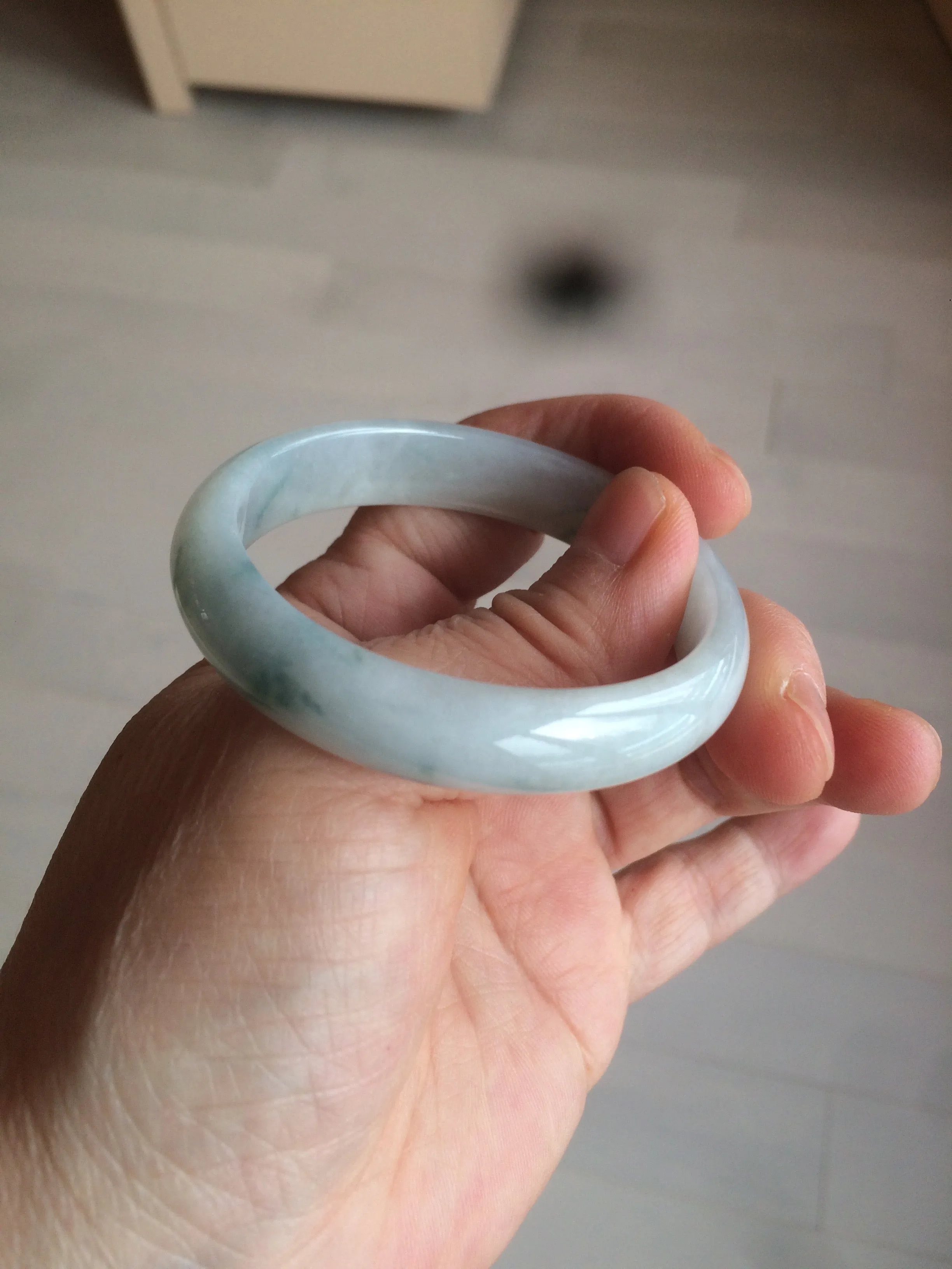 45mm certified 100% natural Type A green/white/blue oval jadeite jade bangle B110-5003