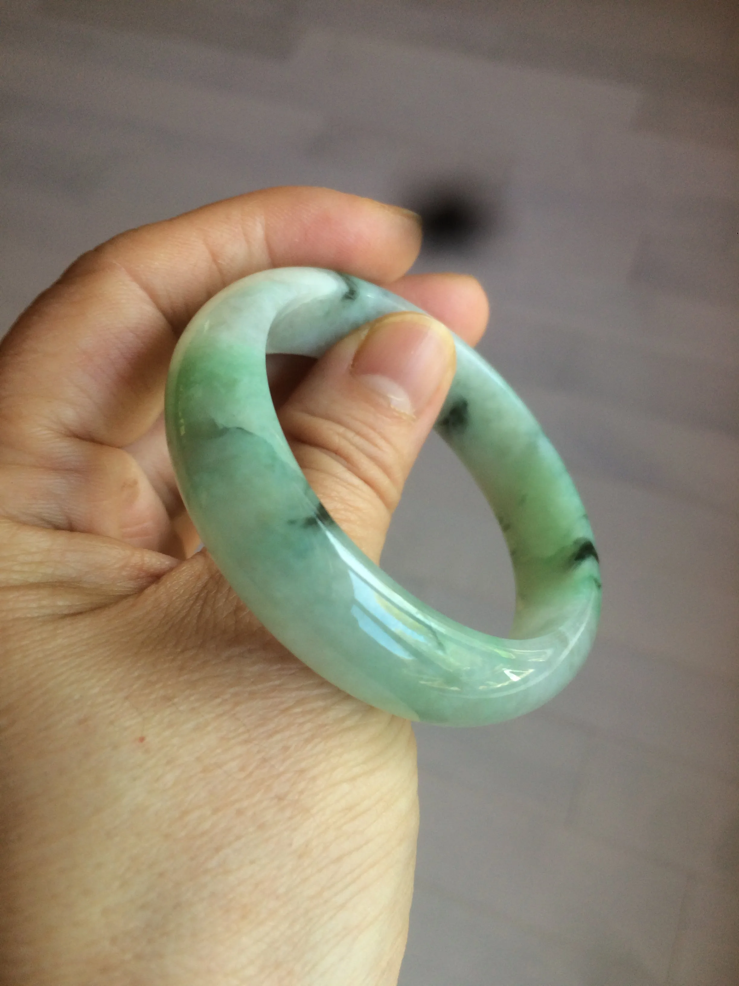 48.5mm Certified Type A 100% Natural icy light green/white oval Jadeite Jade bangle K101-1696