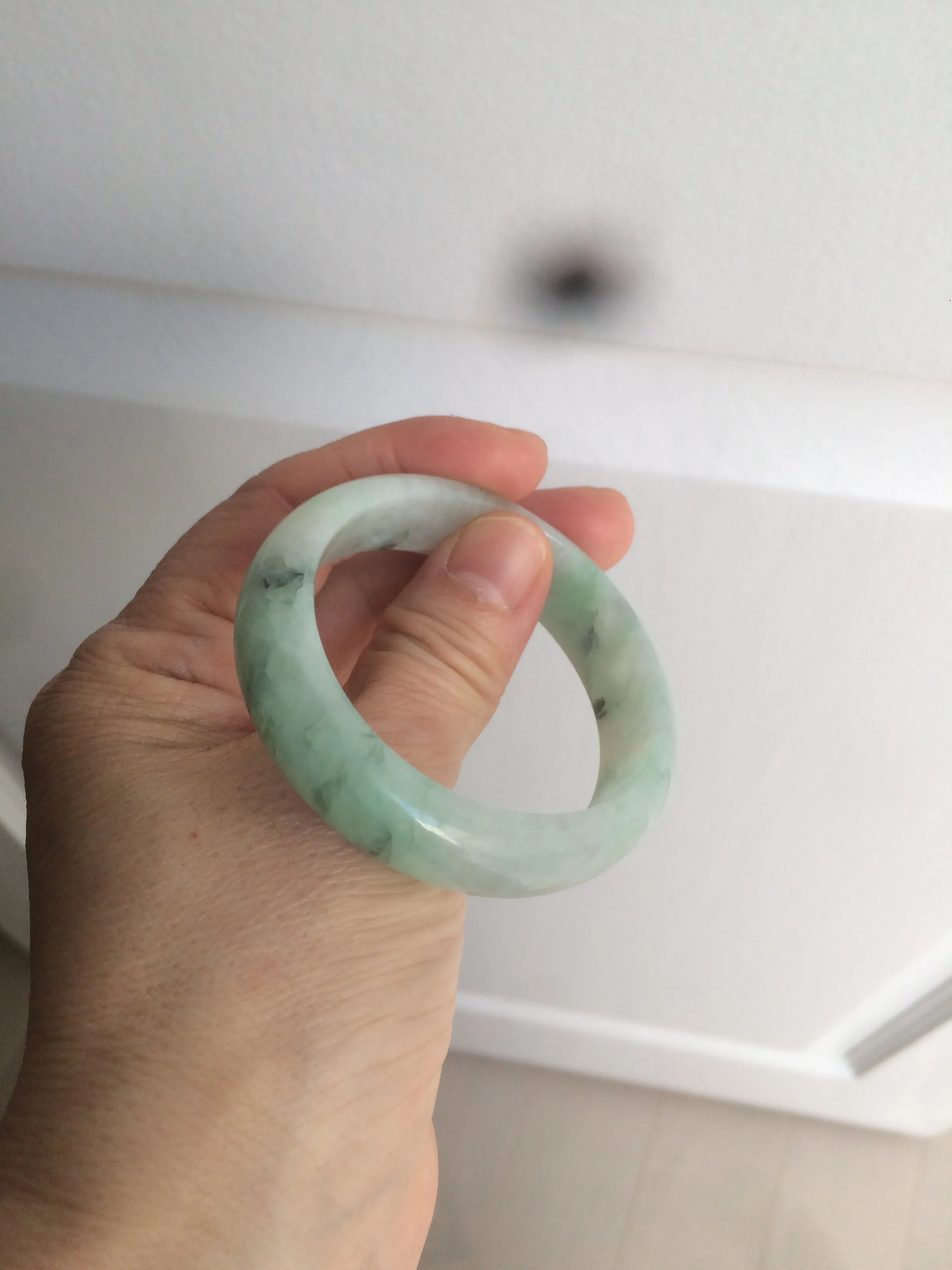 48.5mm Certified Type A 100% Natural icy light green/white oval Jadeite Jade bangle K101-1696