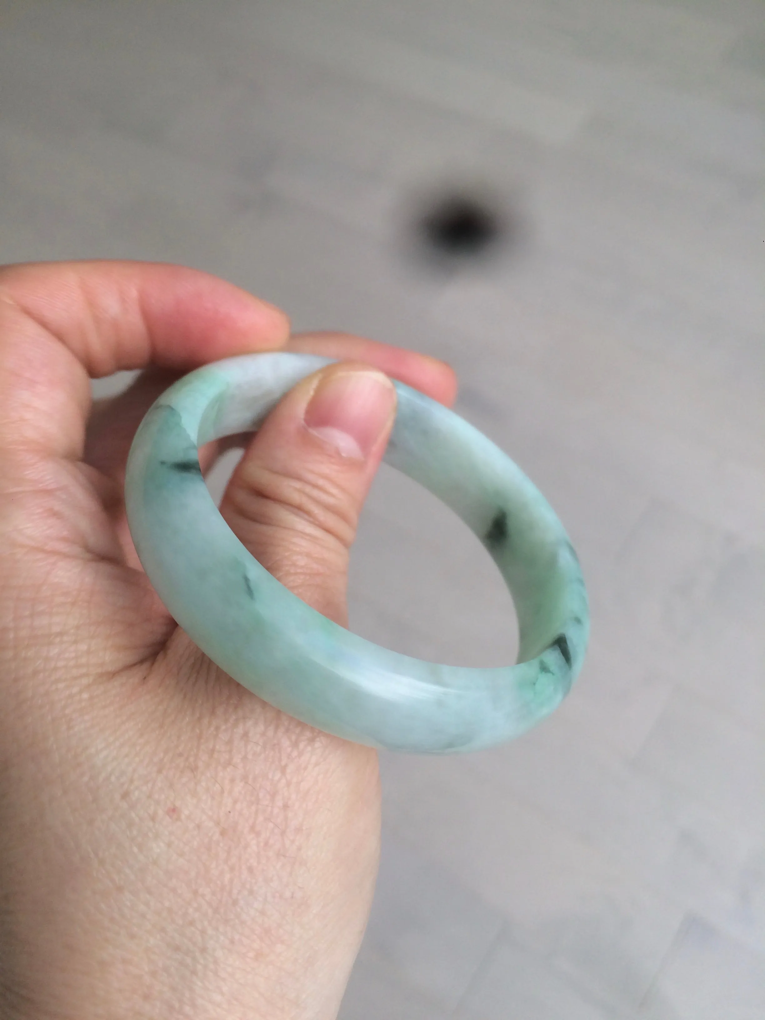 48.5mm Certified Type A 100% Natural icy light green/white oval Jadeite Jade bangle K101-1696