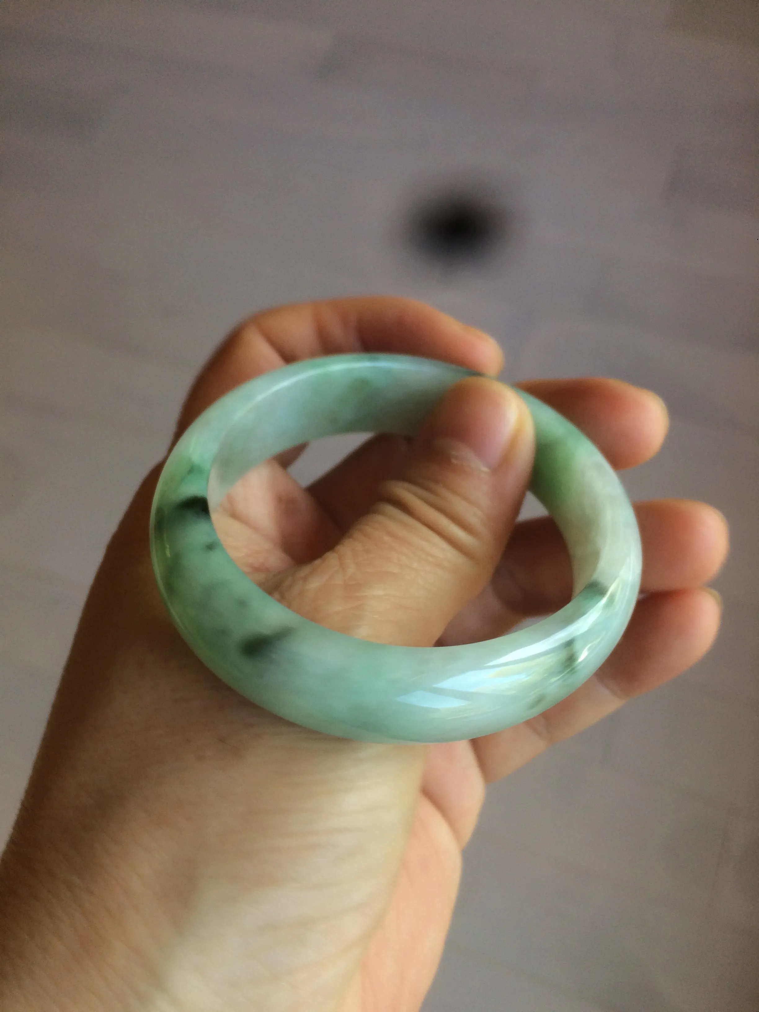 48.5mm Certified Type A 100% Natural icy light green/white oval Jadeite Jade bangle K101-1696