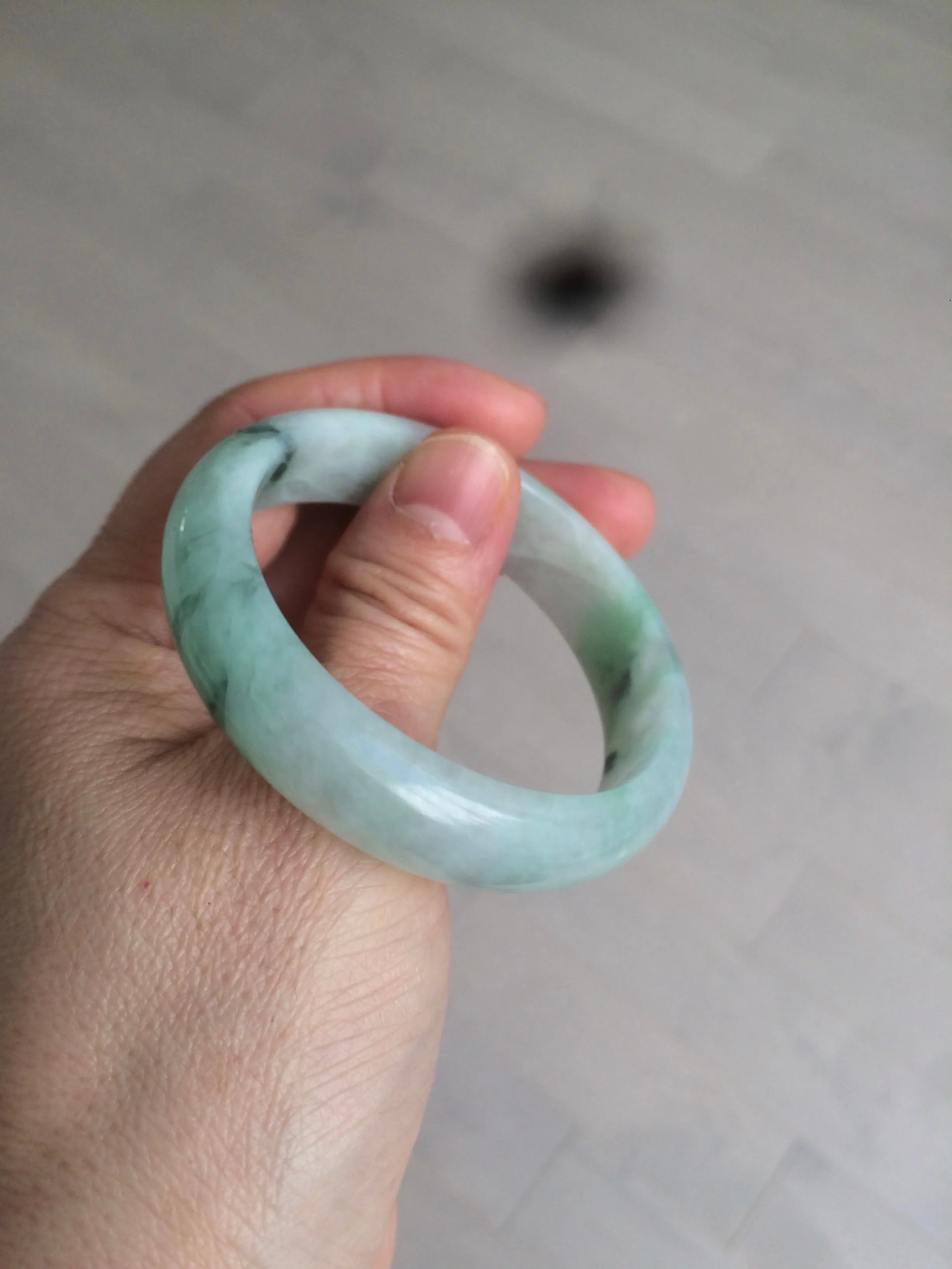48.5mm Certified Type A 100% Natural icy light green/white oval Jadeite Jade bangle K101-1696