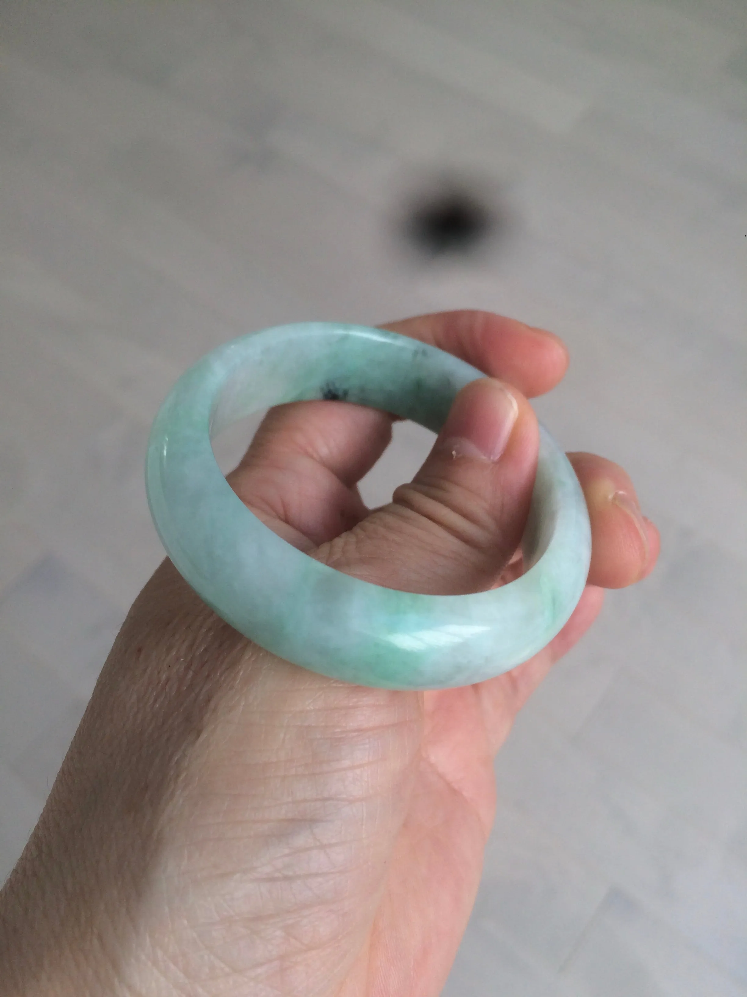 48.5mm Certified Type A 100% Natural icy light green/white oval Jadeite Jade bangle K101-1696