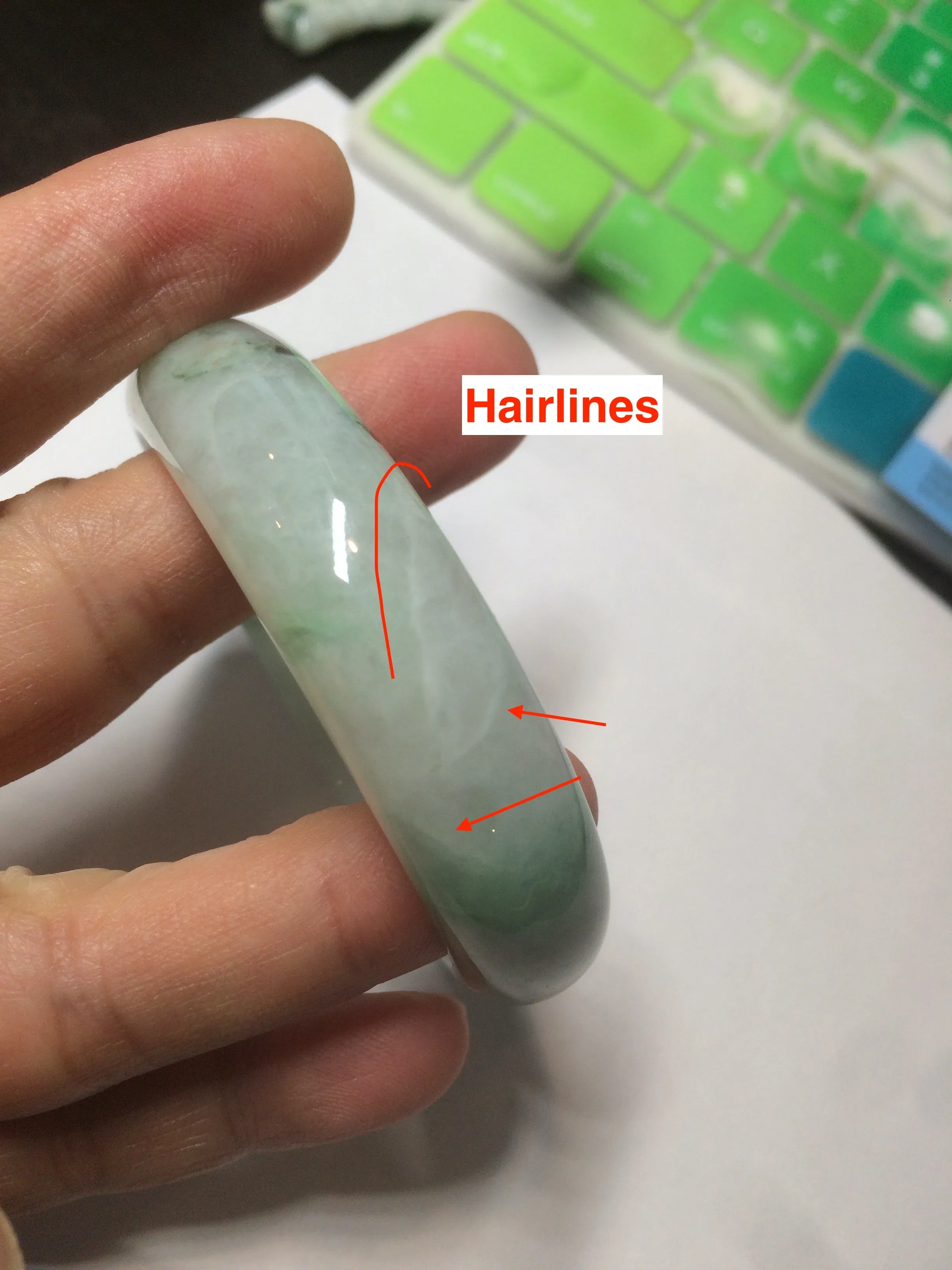 48.5mm Certified Type A 100% Natural icy light green/white oval Jadeite Jade bangle K101-1696