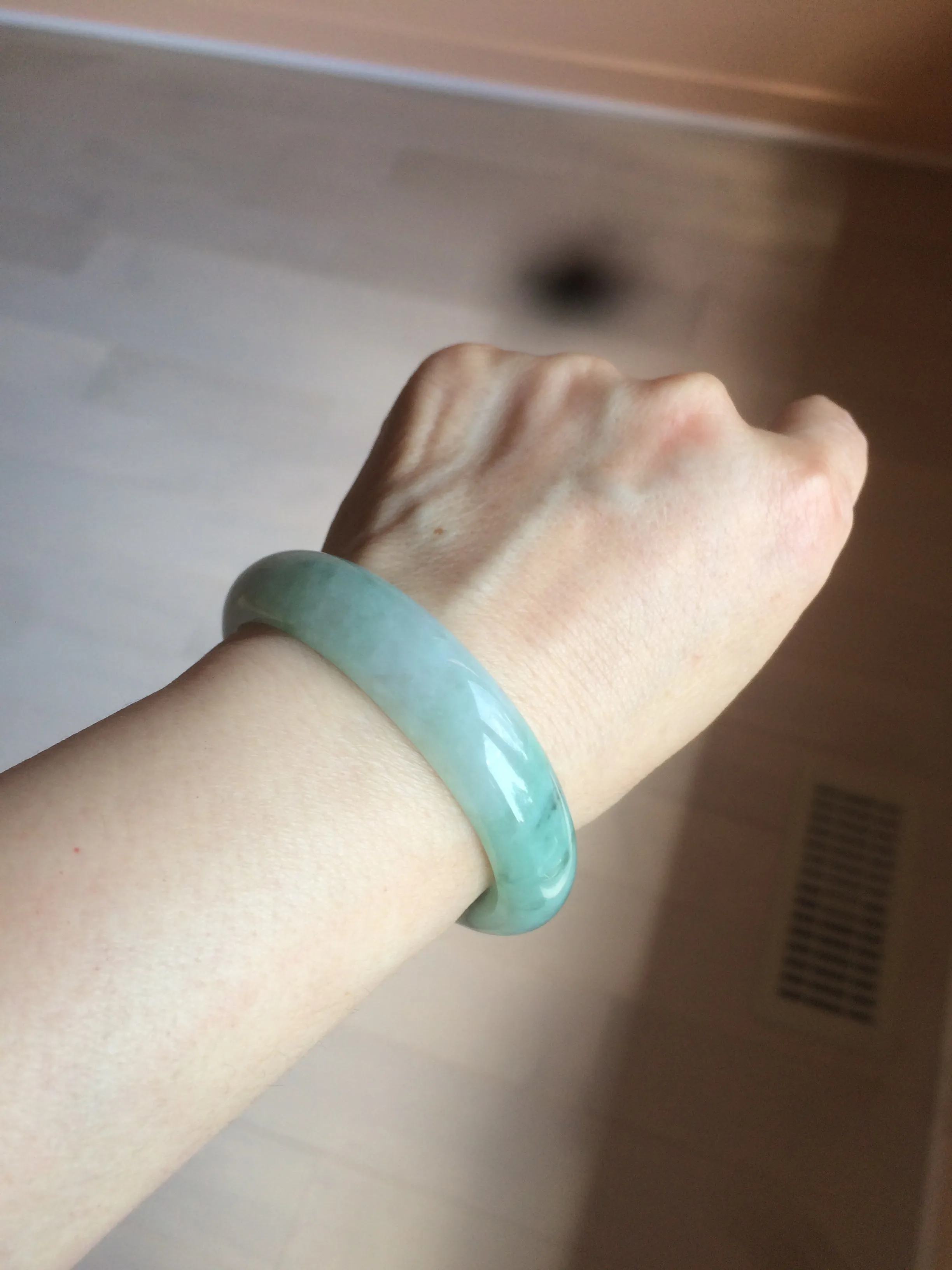 48.5mm Certified Type A 100% Natural icy light green/white oval Jadeite Jade bangle K101-1696