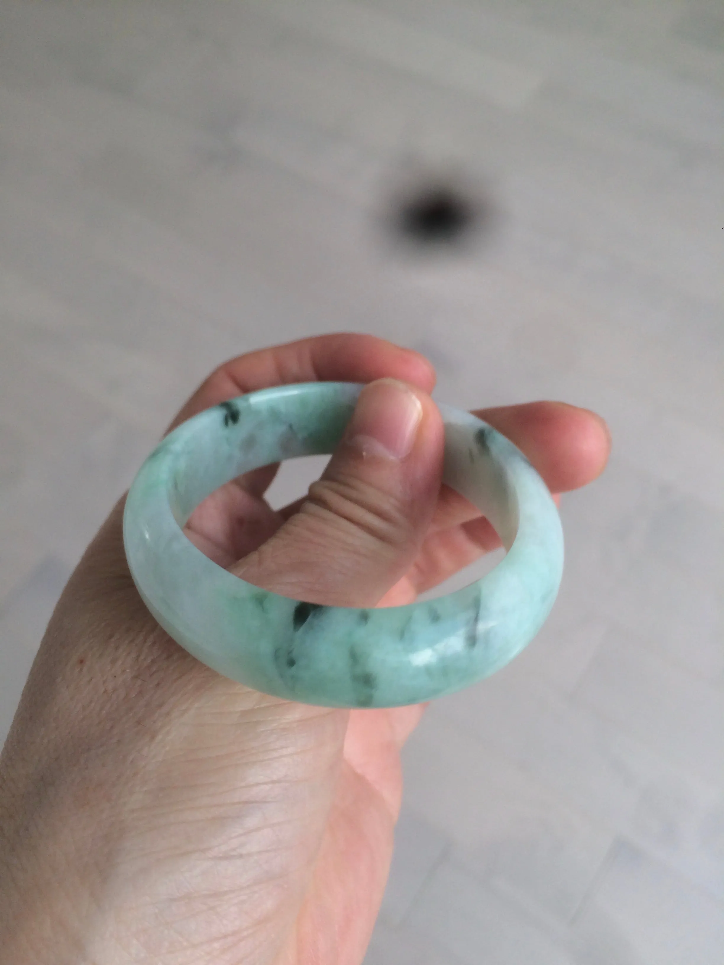 48.5mm Certified Type A 100% Natural icy light green/white oval Jadeite Jade bangle K101-1696
