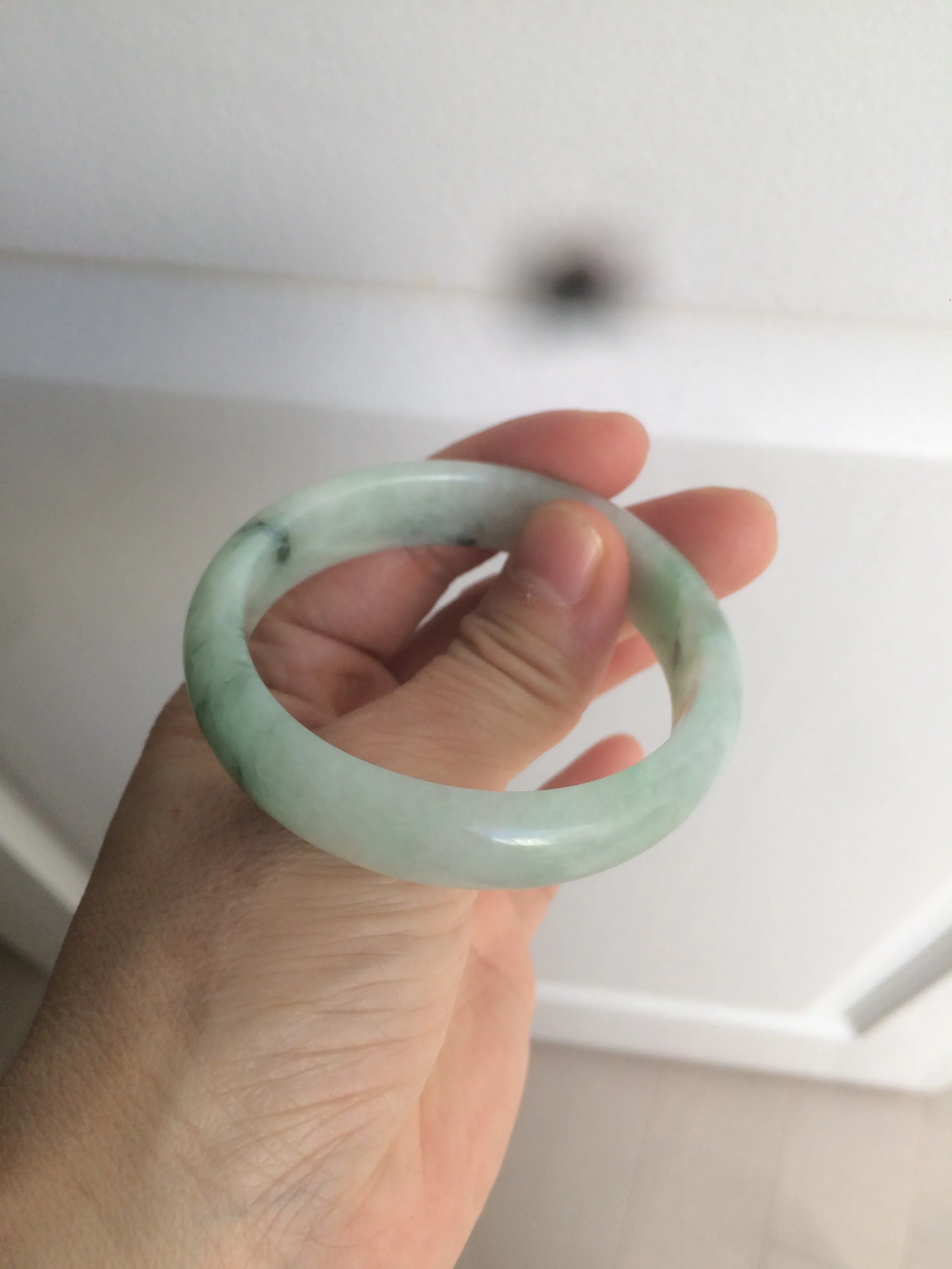48.5mm Certified Type A 100% Natural icy light green/white oval Jadeite Jade bangle K101-1696