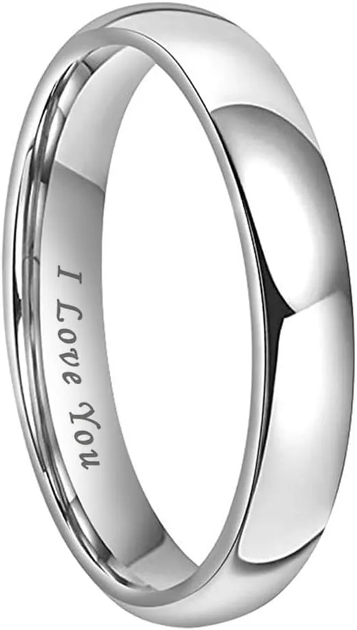 4mm 6mm 8mm 10mm Silver/Gold/White Tungsten Rings for Men Women Couple Fashion Jewelry Anniversary Engagement Wedding Bands Domed Polished I Love You Engraved Comfort Fit