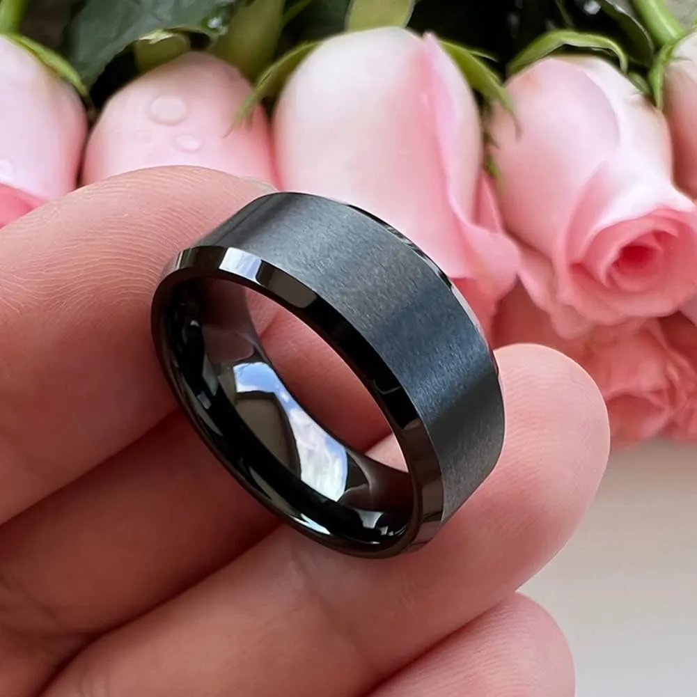 6mm 8mm Tungsten Rings for Men Women Couple Fashion Jewelry Engagement Wedding Bands Matte Beveled Edges I Love You Engraved Comfort Fit