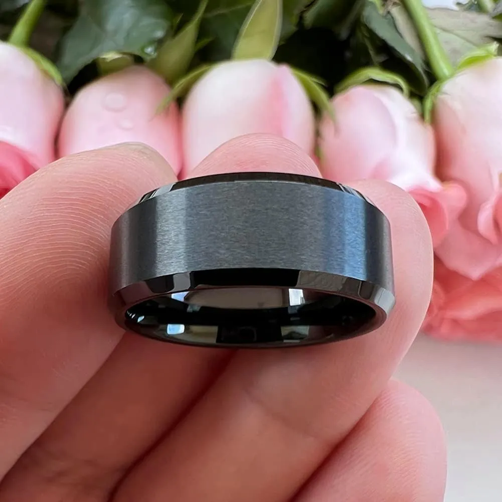 6mm 8mm Tungsten Rings for Men Women Couple Fashion Jewelry Engagement Wedding Bands Matte Beveled Edges I Love You Engraved Comfort Fit
