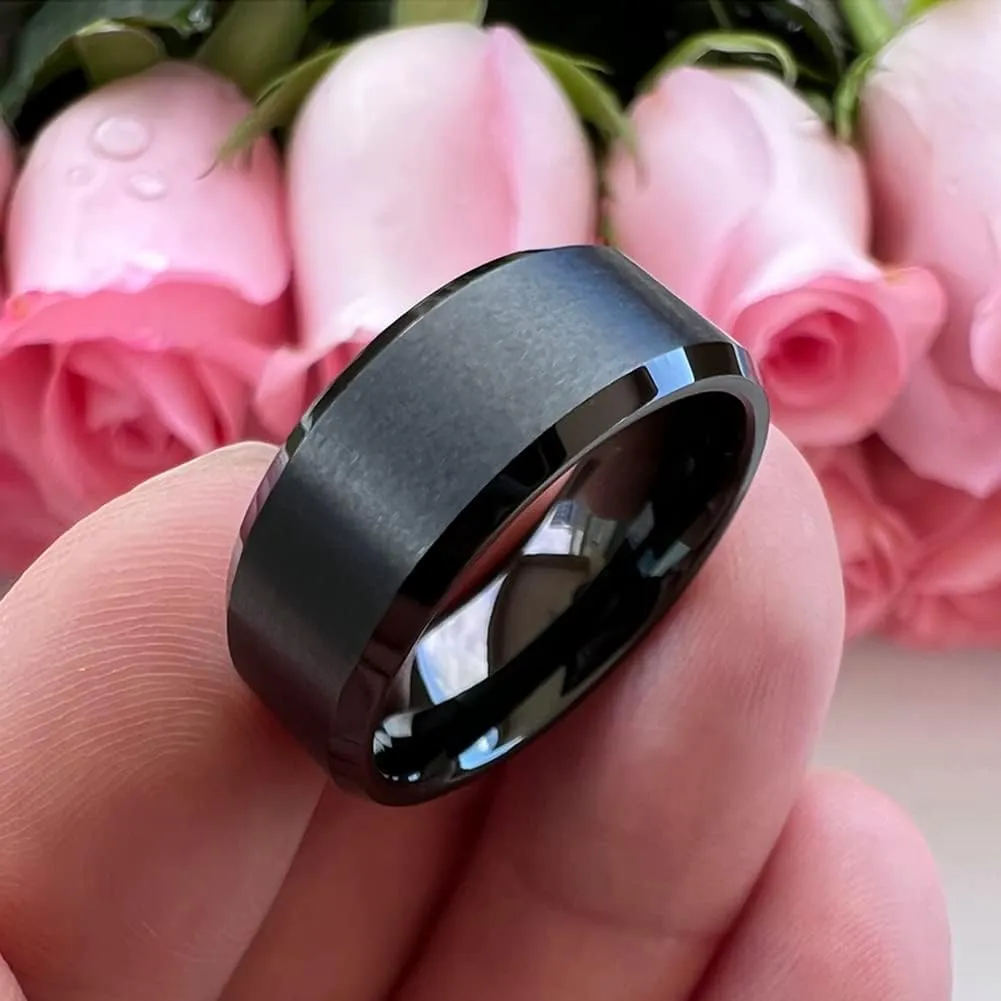 6mm 8mm Tungsten Rings for Men Women Couple Fashion Jewelry Engagement Wedding Bands Matte Beveled Edges I Love You Engraved Comfort Fit