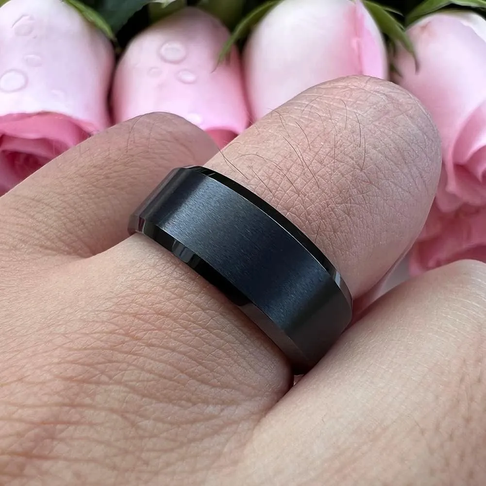 6mm 8mm Tungsten Rings for Men Women Couple Fashion Jewelry Engagement Wedding Bands Matte Beveled Edges I Love You Engraved Comfort Fit