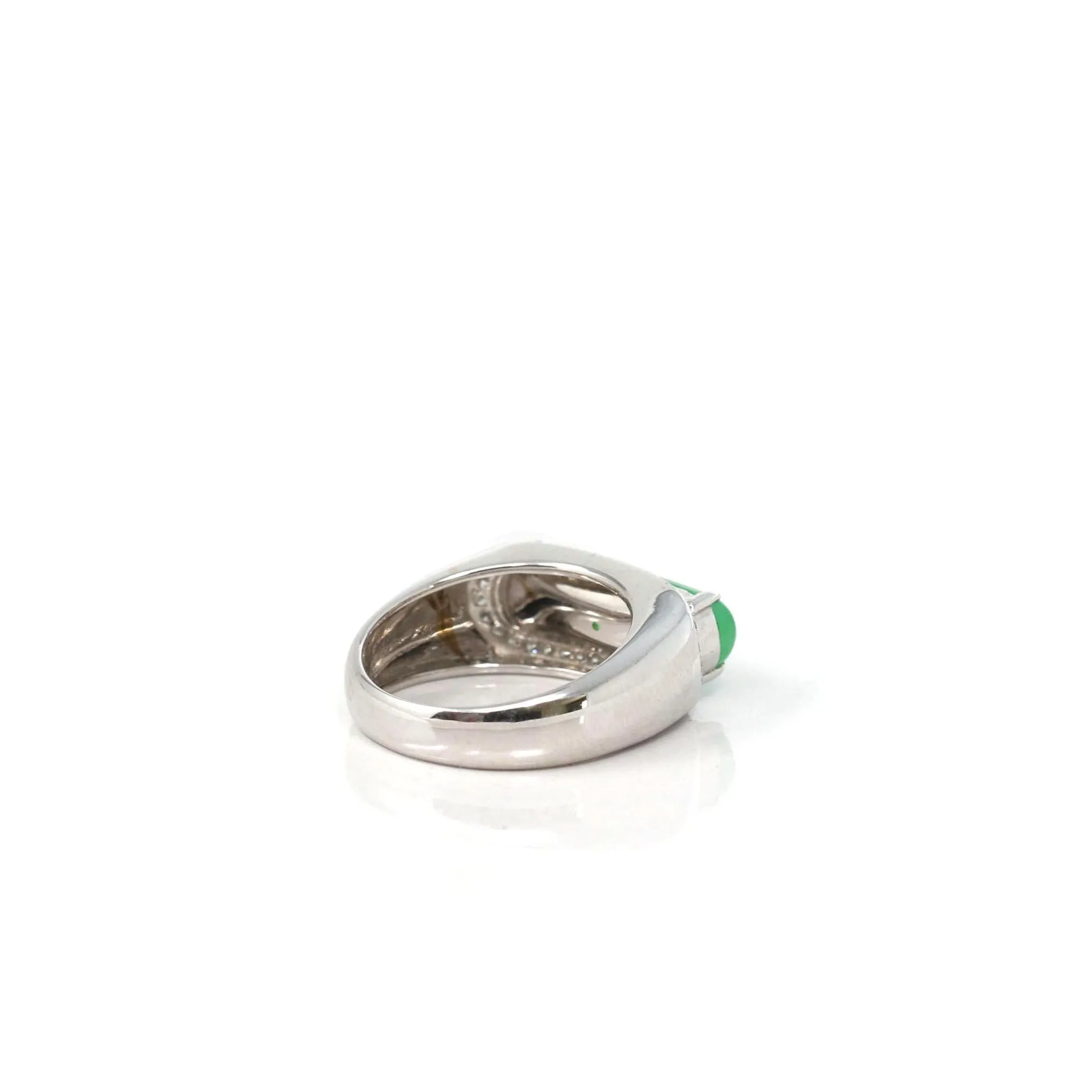 Baikalla 18k White Natural Imperial Green Jadeite Jade Men's Rectangle Signet Ring