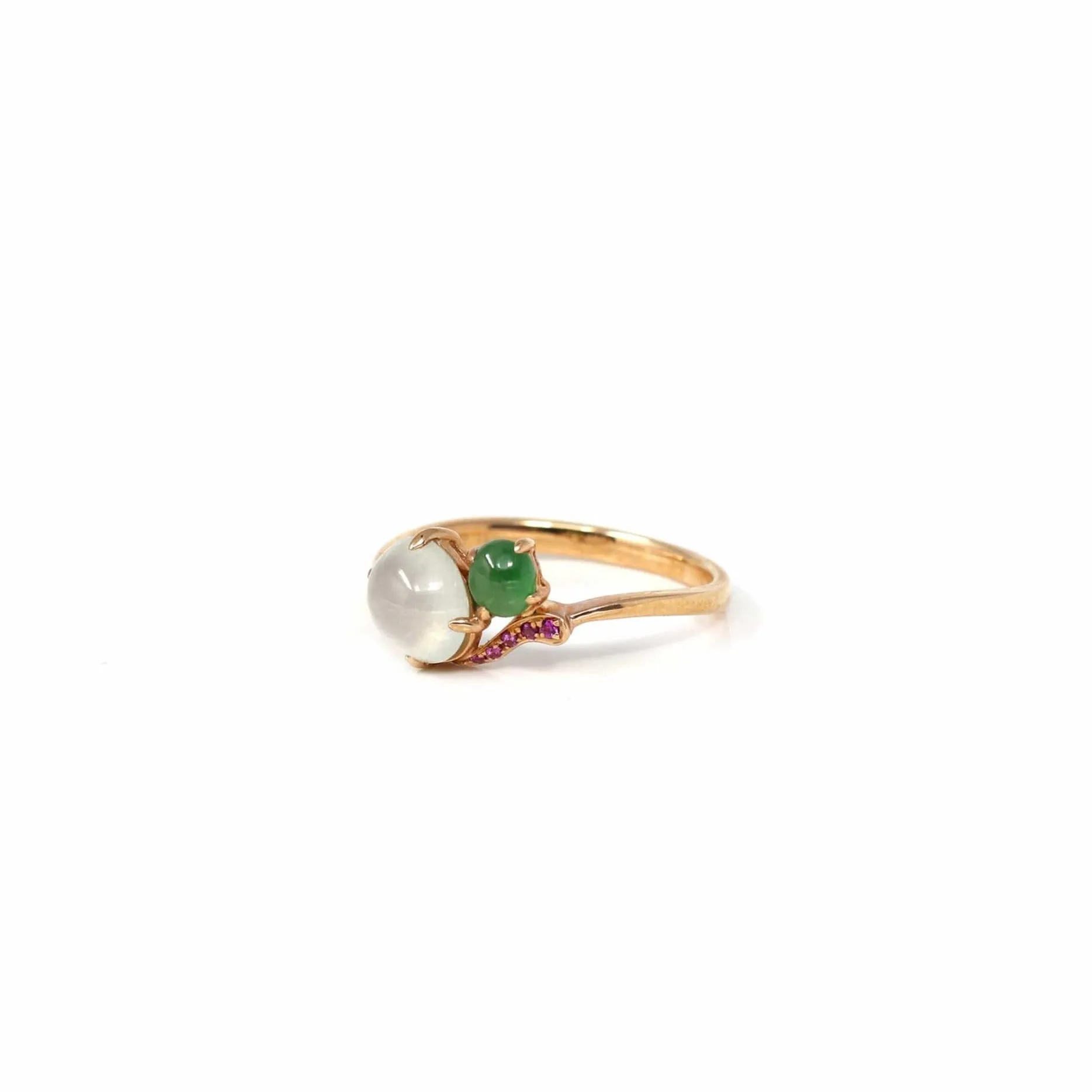 Baikalla? "Elora" 18k Rose Gold Natural Ice & Imperial Jadeite Engagement Ring With Rubies & Diamonds
