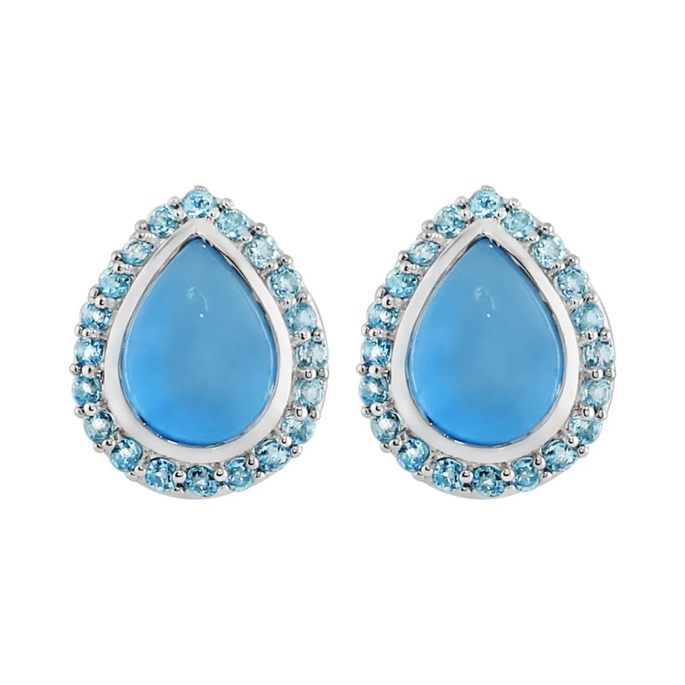 Blau Jade 2.40ct & Blauer Topas 0.40ct Sterlingsilber Birne Cluster Ohrstecker