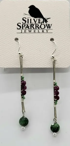 Earrings, Hand-Forged Drop w-Ruby & Zoisite