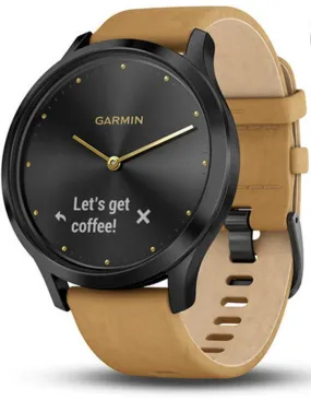 Onyx Black Garmin Vivomove HR Hybrid Smartwatch with Extra Strap and Tan Suede Strap - Enhanced Wearable Tech Accessory
