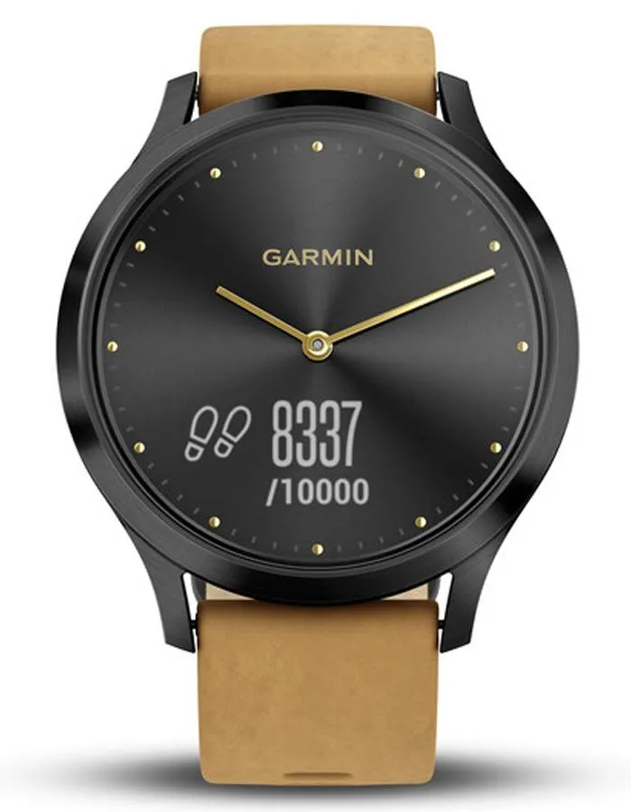 Onyx Black Garmin Vivomove HR Hybrid Smartwatch with Extra Strap and Tan Suede Strap - Enhanced Wearable Tech Accessory