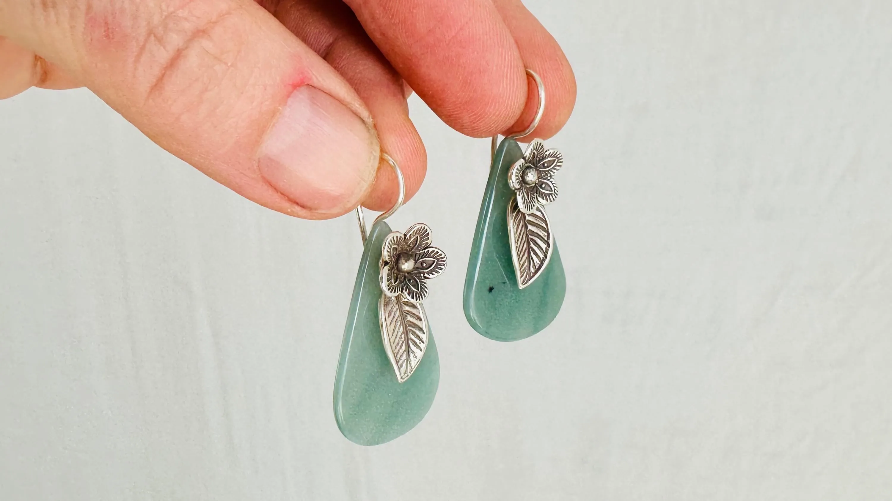 Guatemalan Jade Earrings. Handmade Sterling Silver Jewelry. 2415