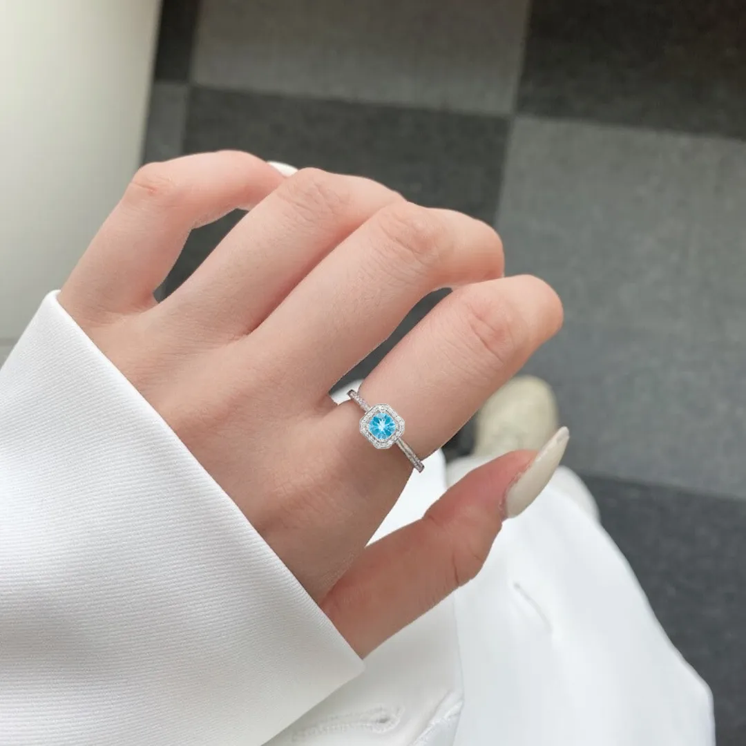 Natural Blue Paraiba Apatite Cushion Halo Ring