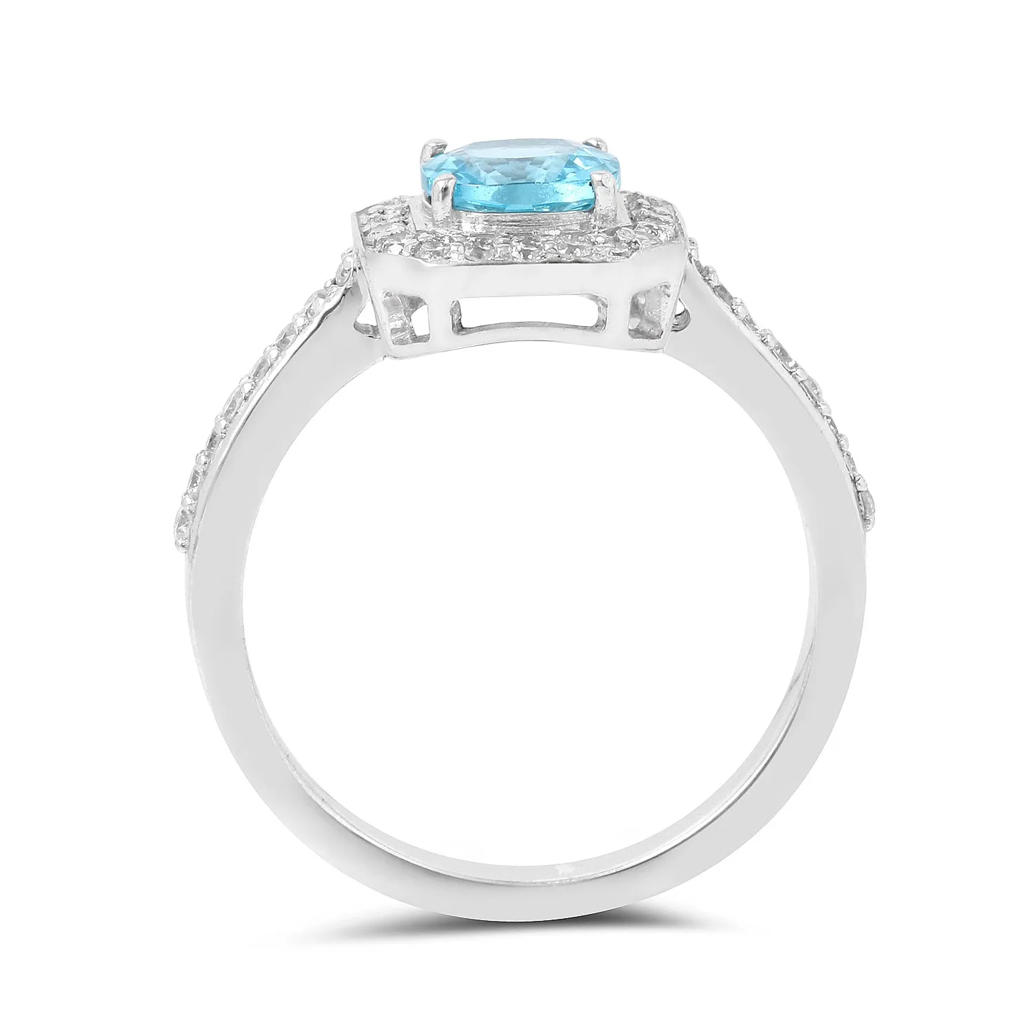 Natural Blue Paraiba Apatite Cushion Halo Ring