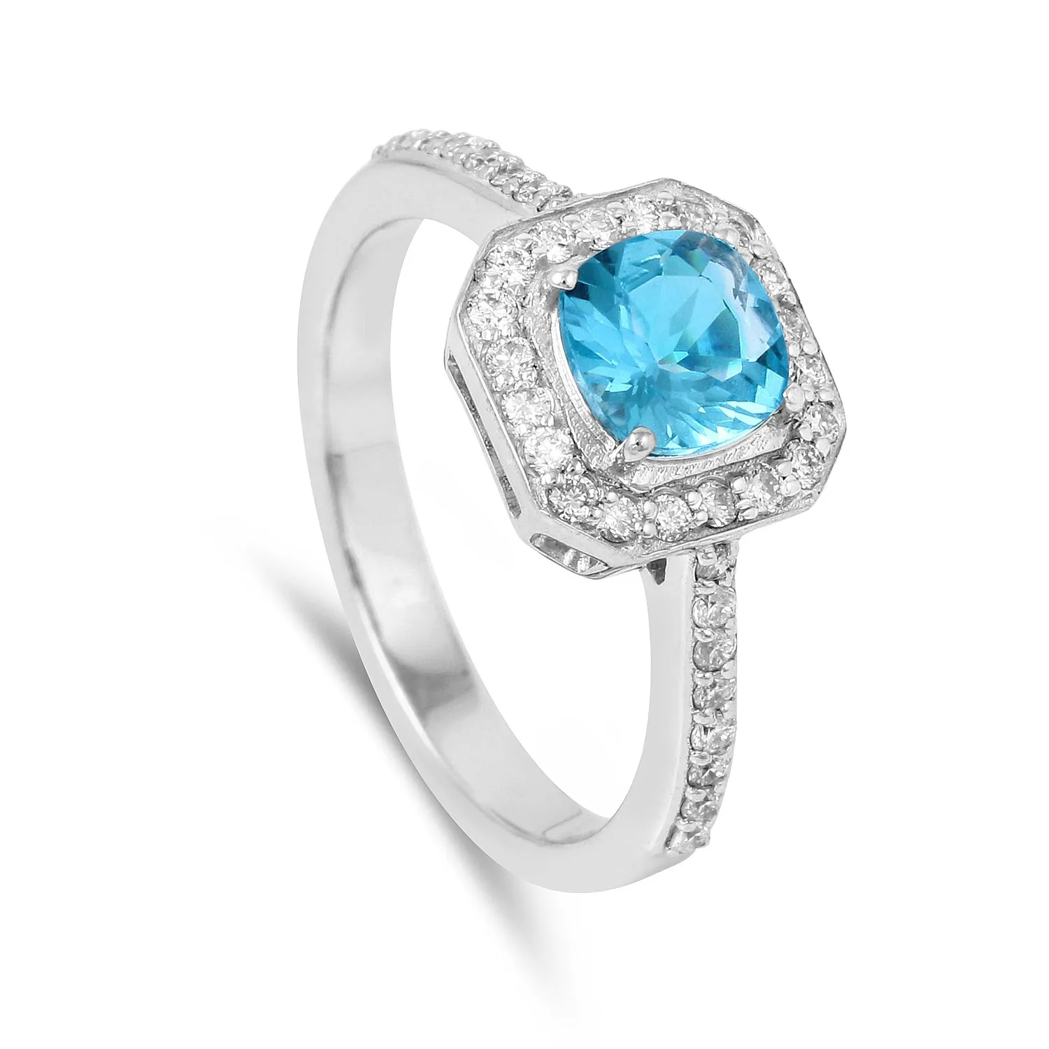 Natural Blue Paraiba Apatite Cushion Halo Ring