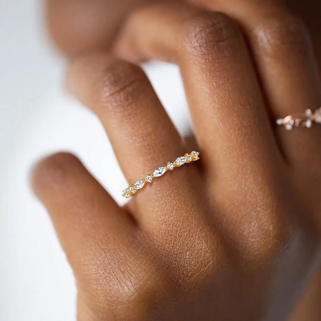 SHINYSO 14K Gold Plated Wedding Band for Women Thin Stacking Ring Half Cubic Zirconia Eternity Engagement Ring Size 4-10